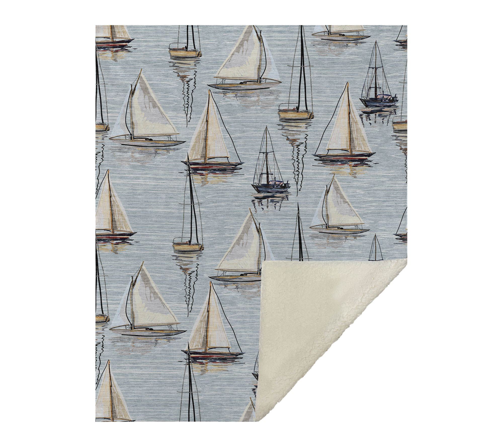 HomeRoots 50x70 Beige Ivory Sky Blue Sailboat Plush Throw