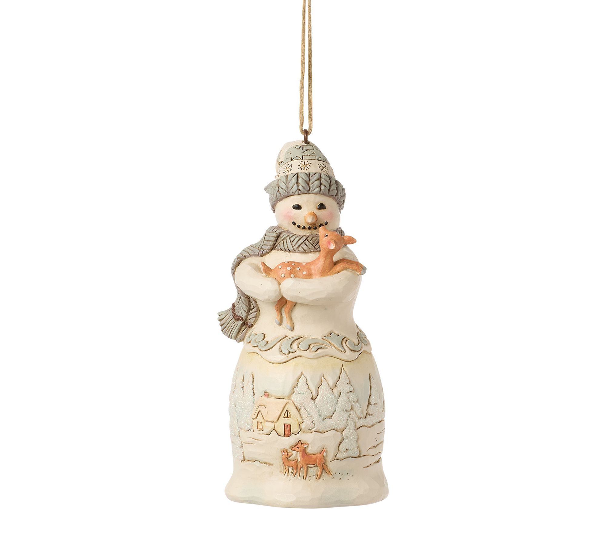 Jim Shore White Woodland Snowman Holding Fawn Ornament
