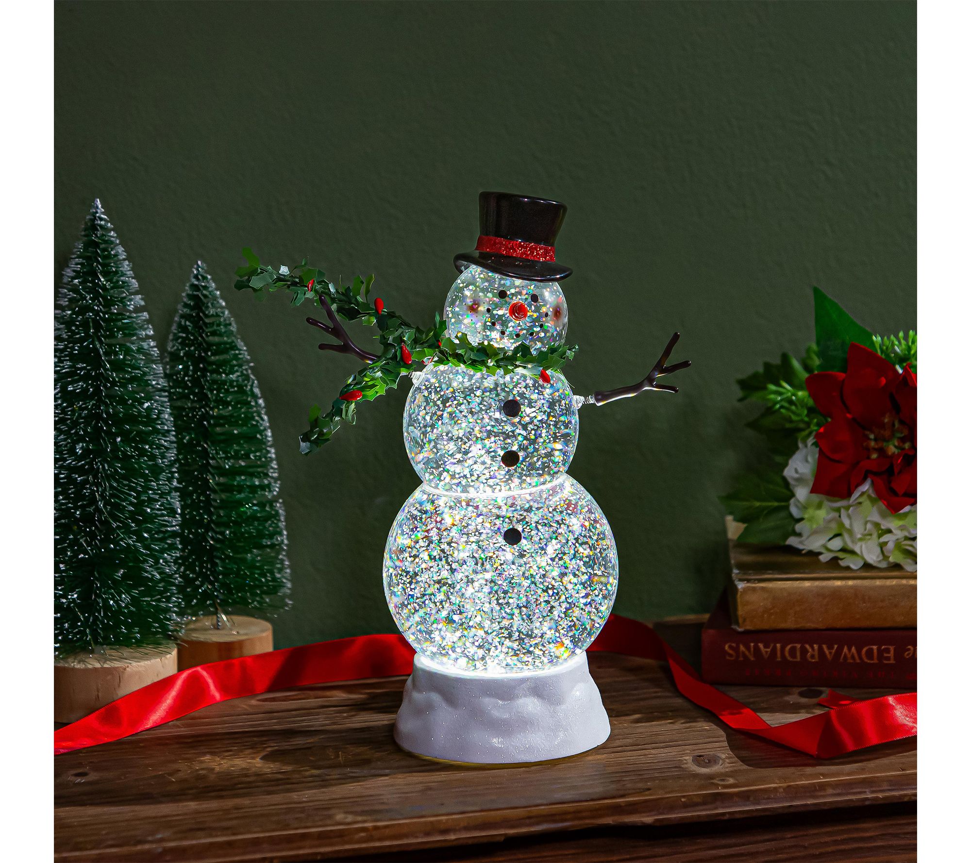 Evergreen 11"H LED Snowman with Spring Arms Water Lantern