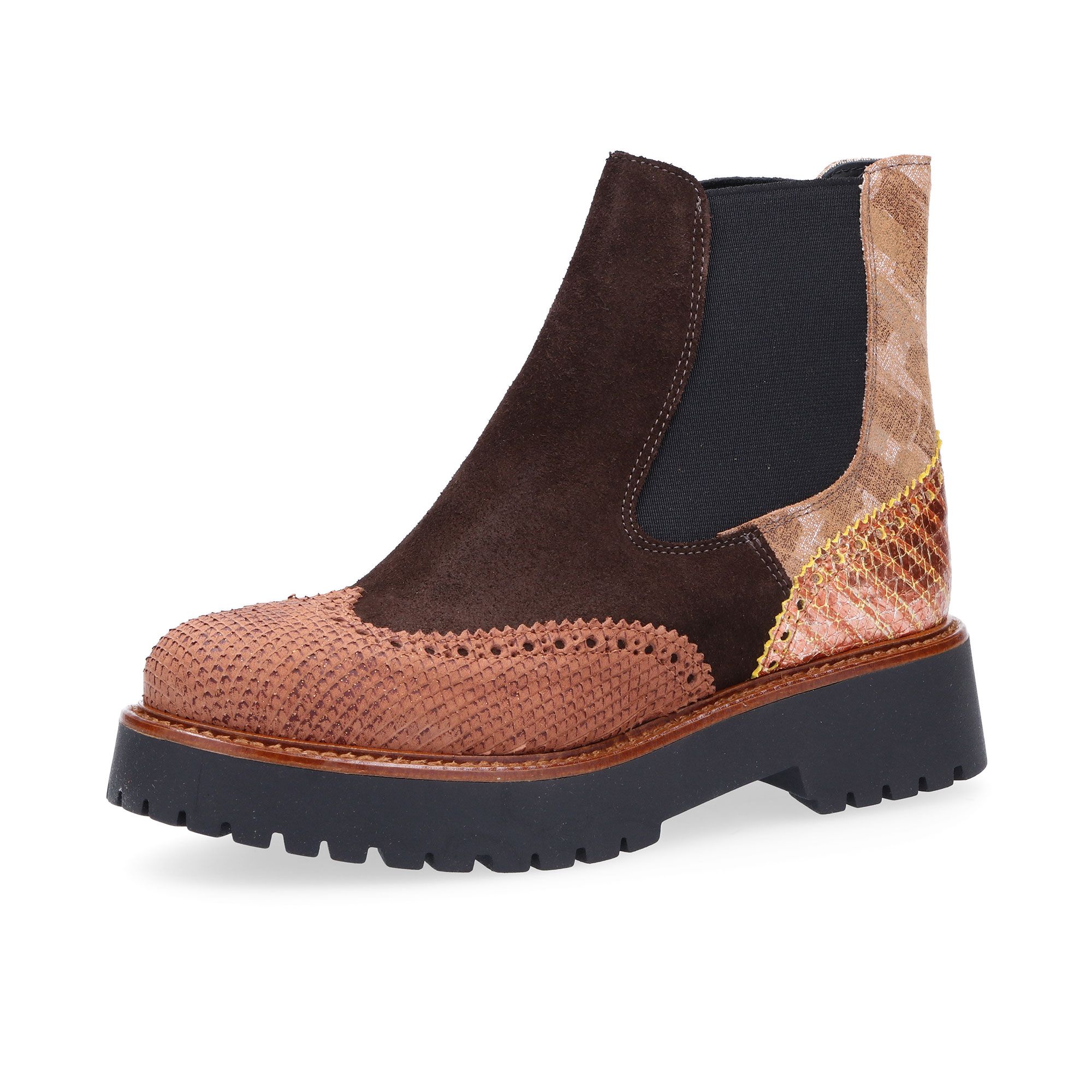 Ebarrito Beatles in pelle patchwork con suola carrarmato tacco