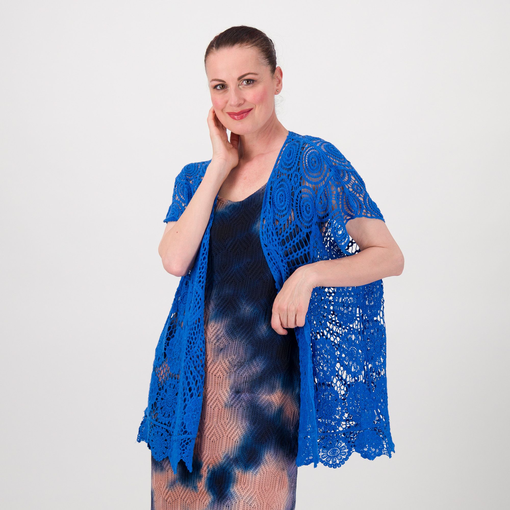 Nina Leonard Cardigan a kimono in cotone a maniche corte