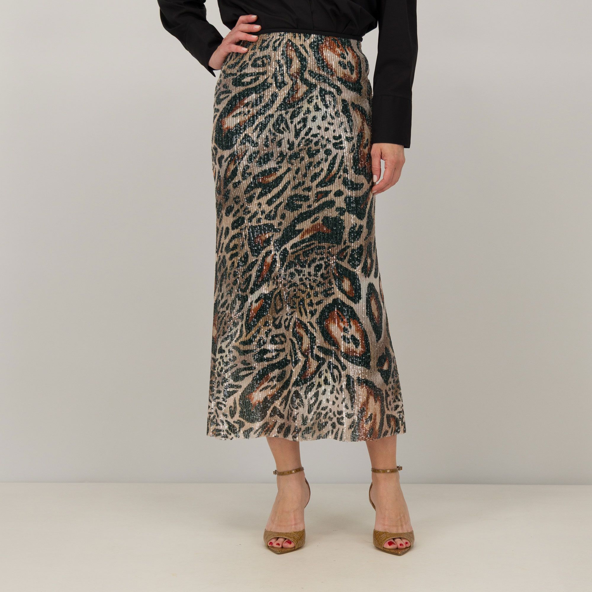 Caterina Lancini
Gonna lunga in
paillettes fantasia
animalier