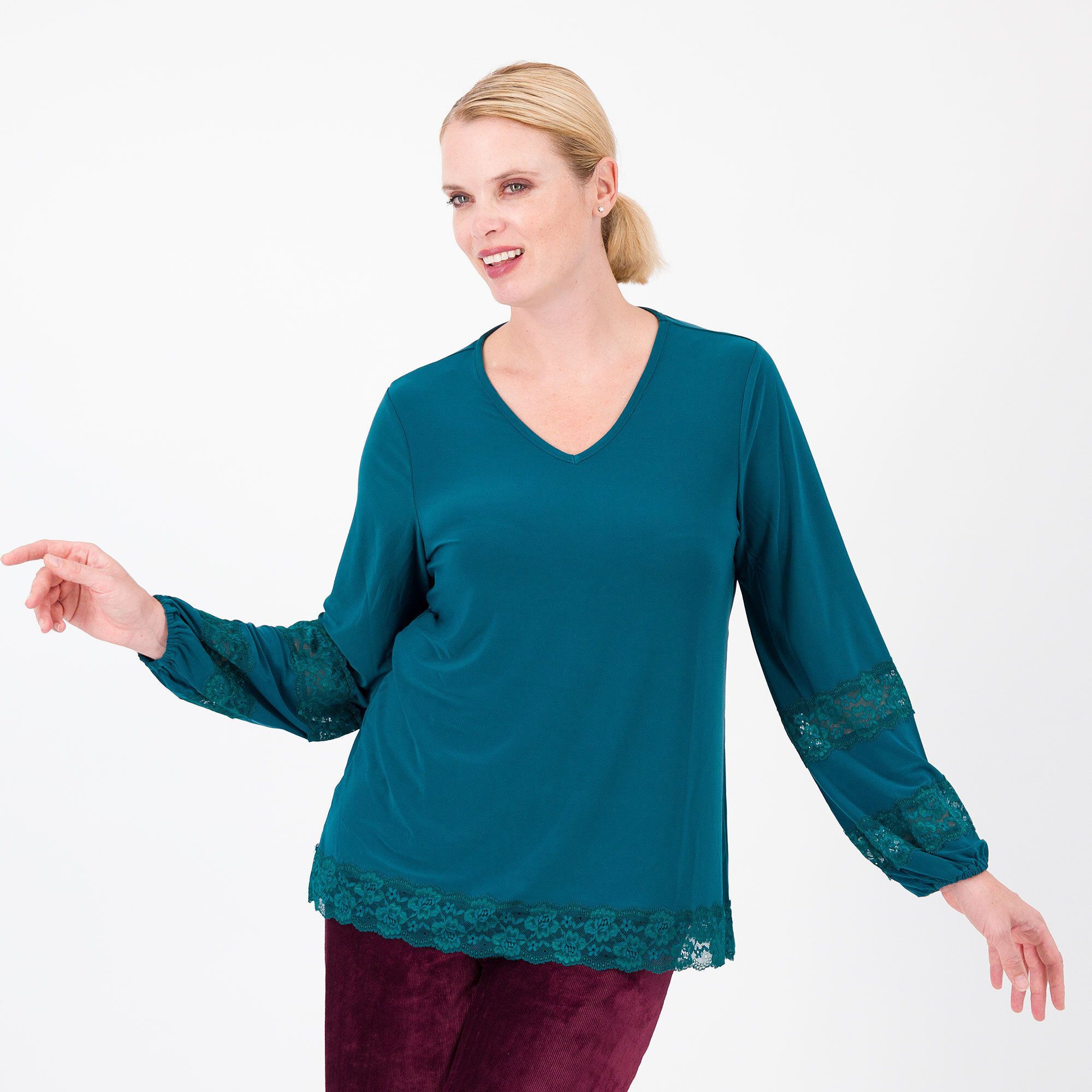 QVC Nina Leonard Maglia in jersey con maniche lunghe balloon