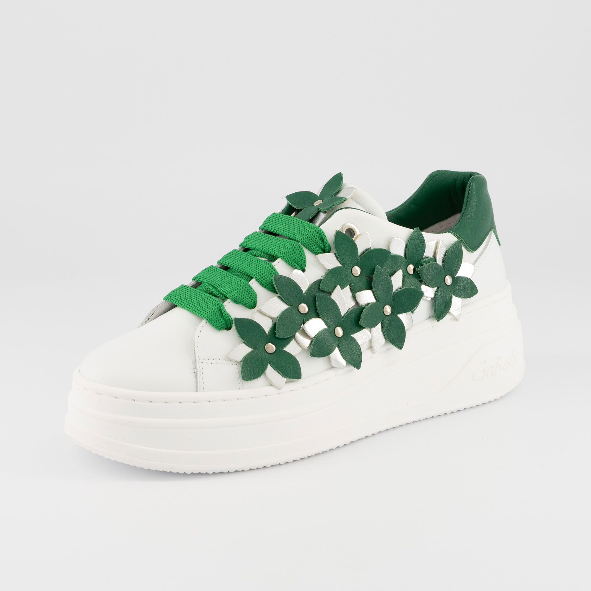 Galieti
Sneaker in pelle
con fiori e inserto
a contrasto