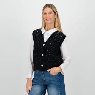 Risskio
Gilet in filato misto
viscosa con strass
e scollo a V