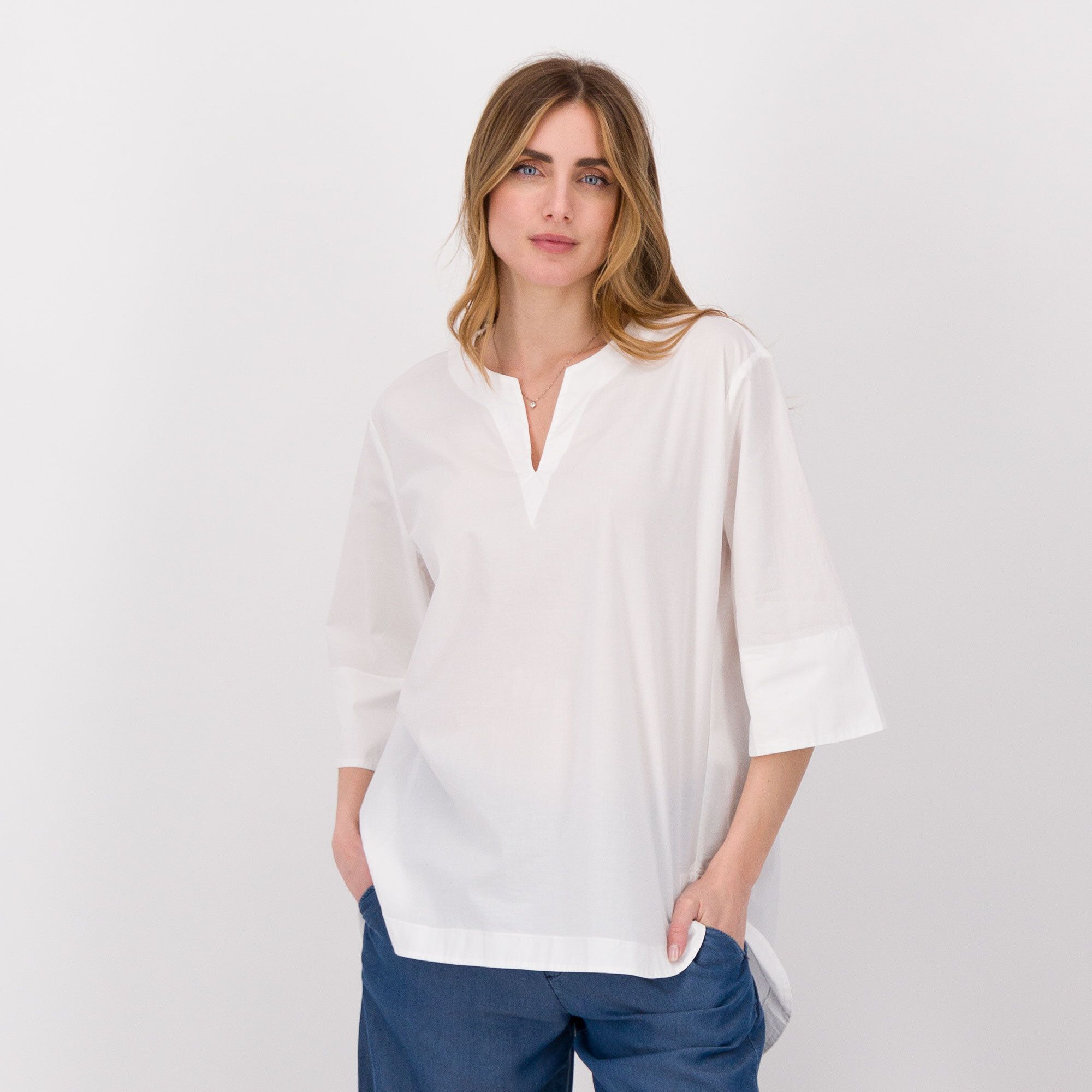 QVC Colour Lab Blusa in popeline con scollo a goccia