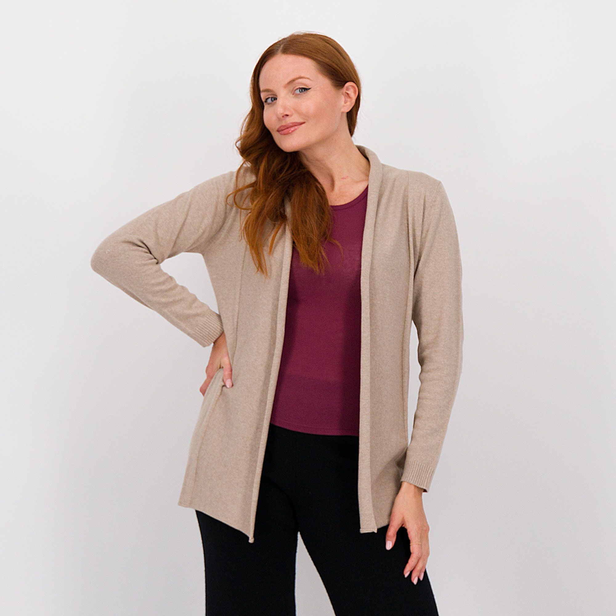 QVC Hekla & Co. Cardigan in maglia in filato con cotone e cashmere