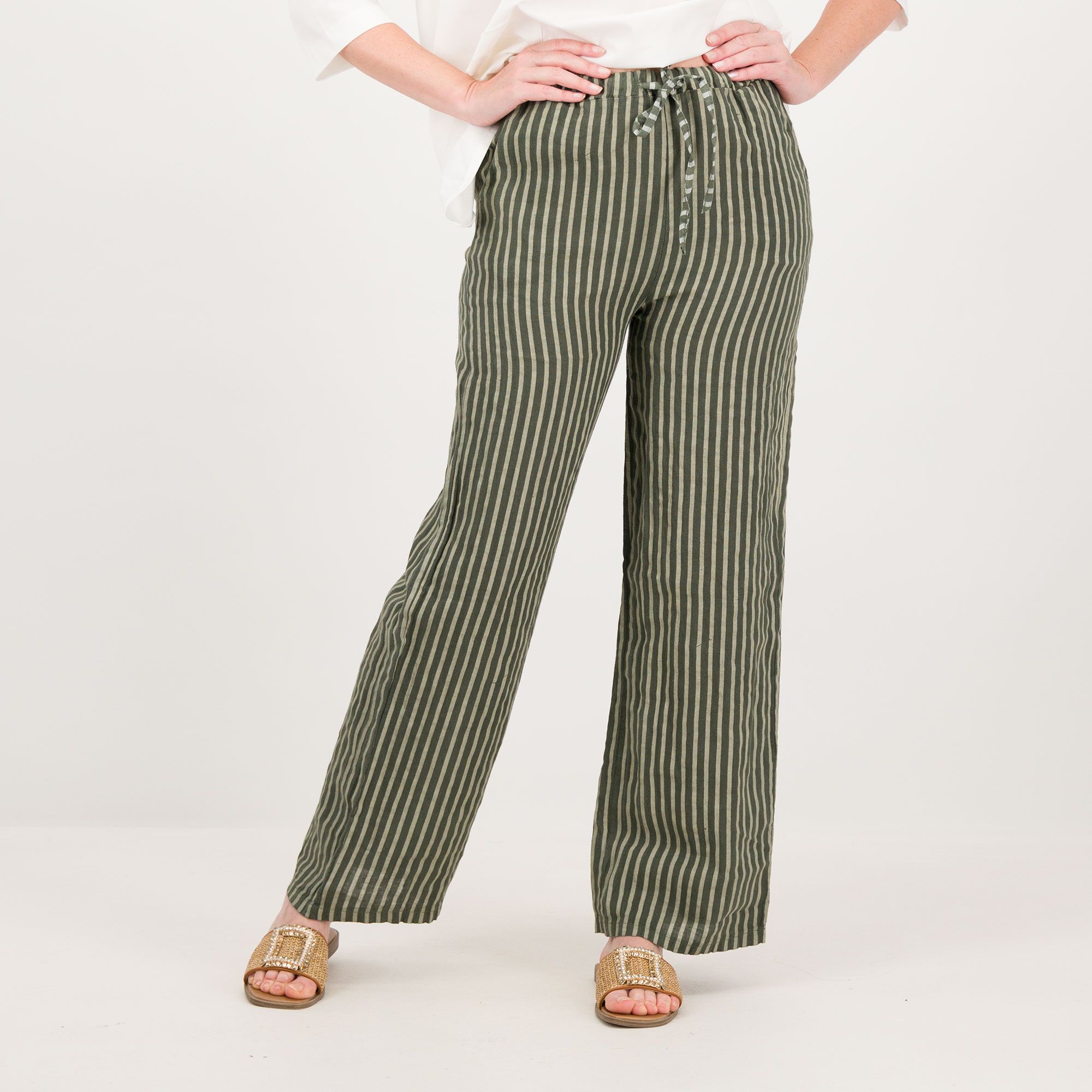 Lucrezia Sciortino Pantaloni a palazzo in lino gessato con elastico