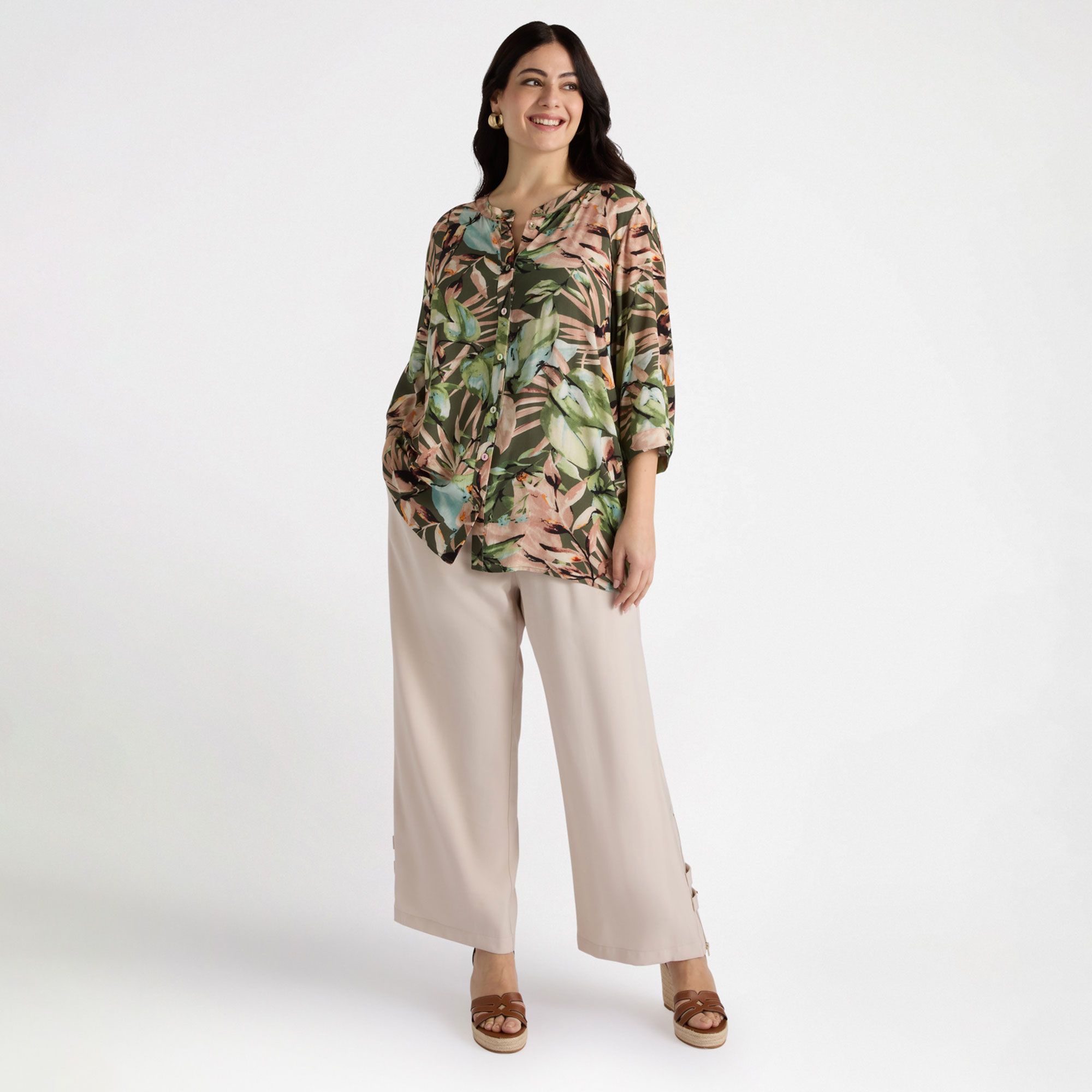 Fiorella Rubino Camicia lunga fantasia con collo alla coreana