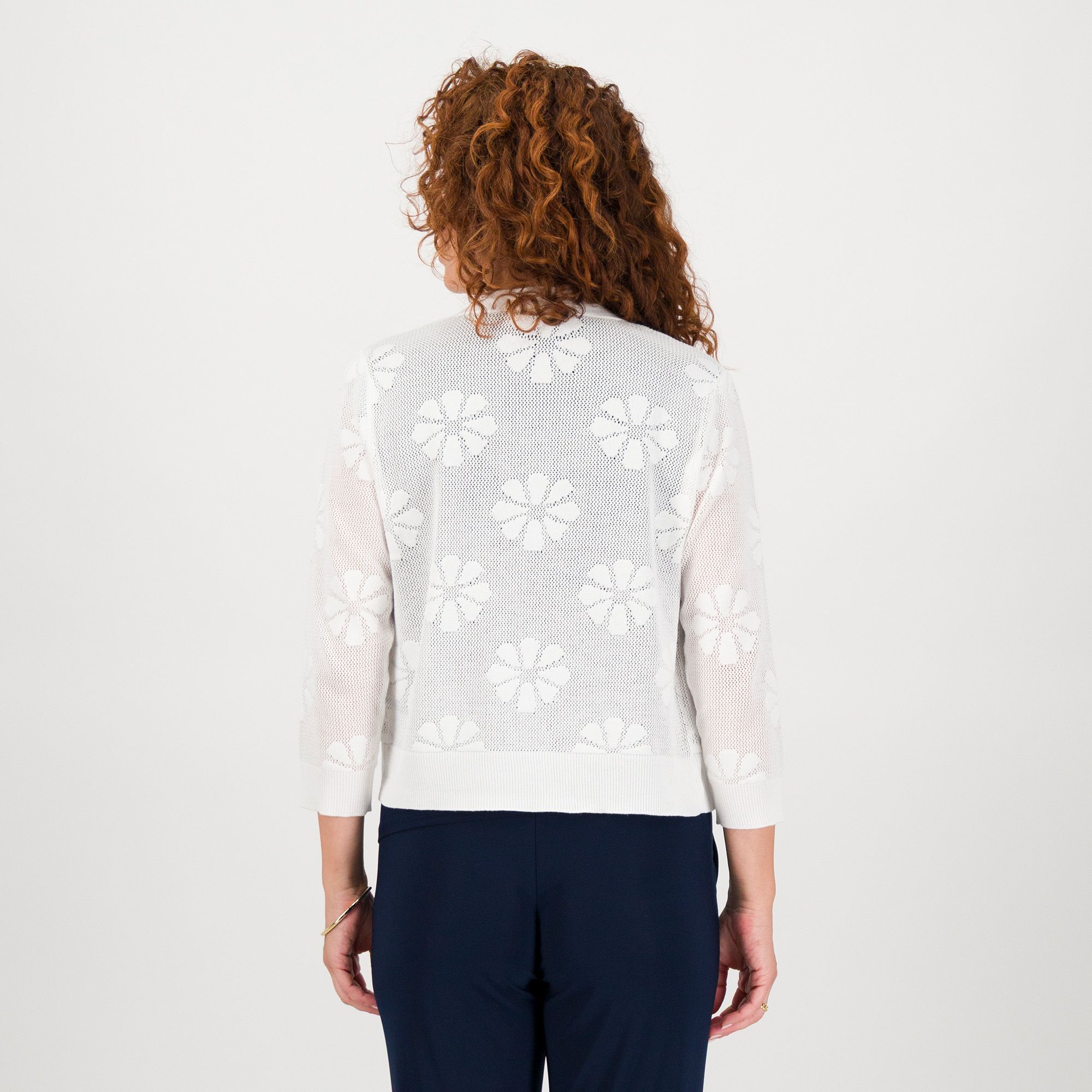 Nina Leonard Cardigan traforato fantasia a fiori