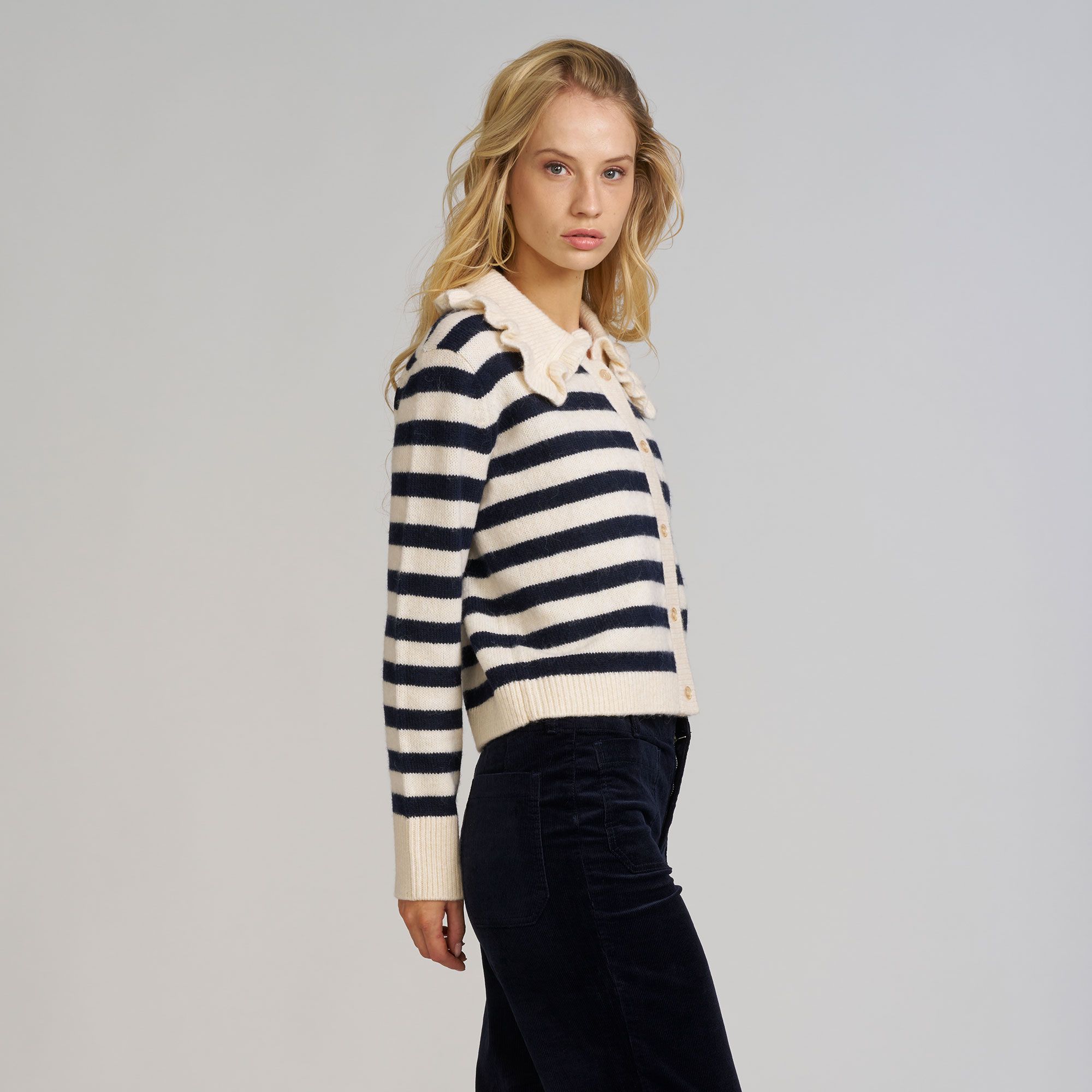 ELLE Cardigan in maglia a righe con lana