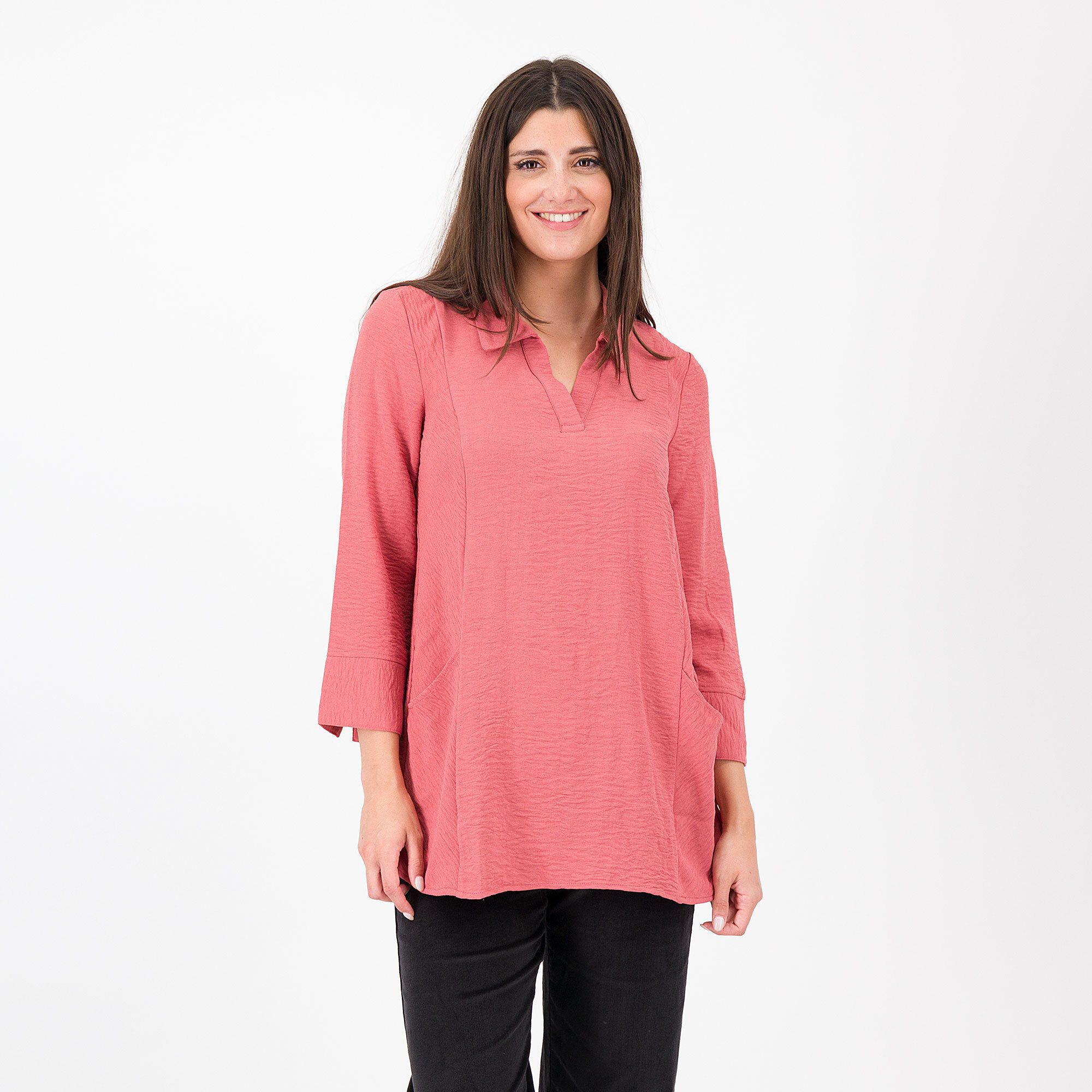 Image of Nina Leonard Blusa in tessuto lavorato con collo a camicia061