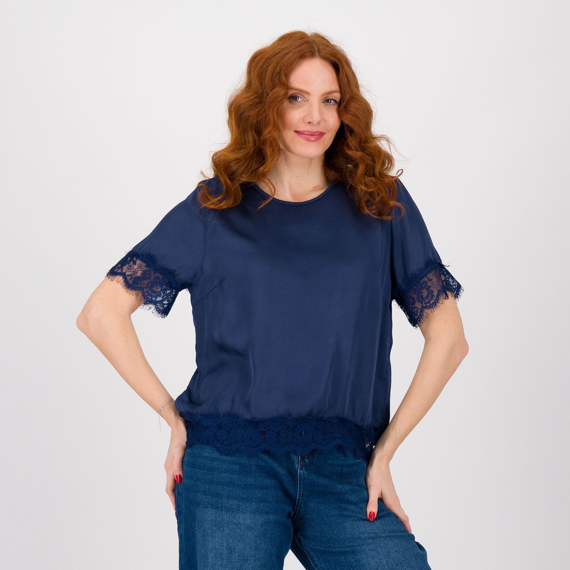 Image of Enjoy Blusa in raso di viscosa con dettagli in pizzo061