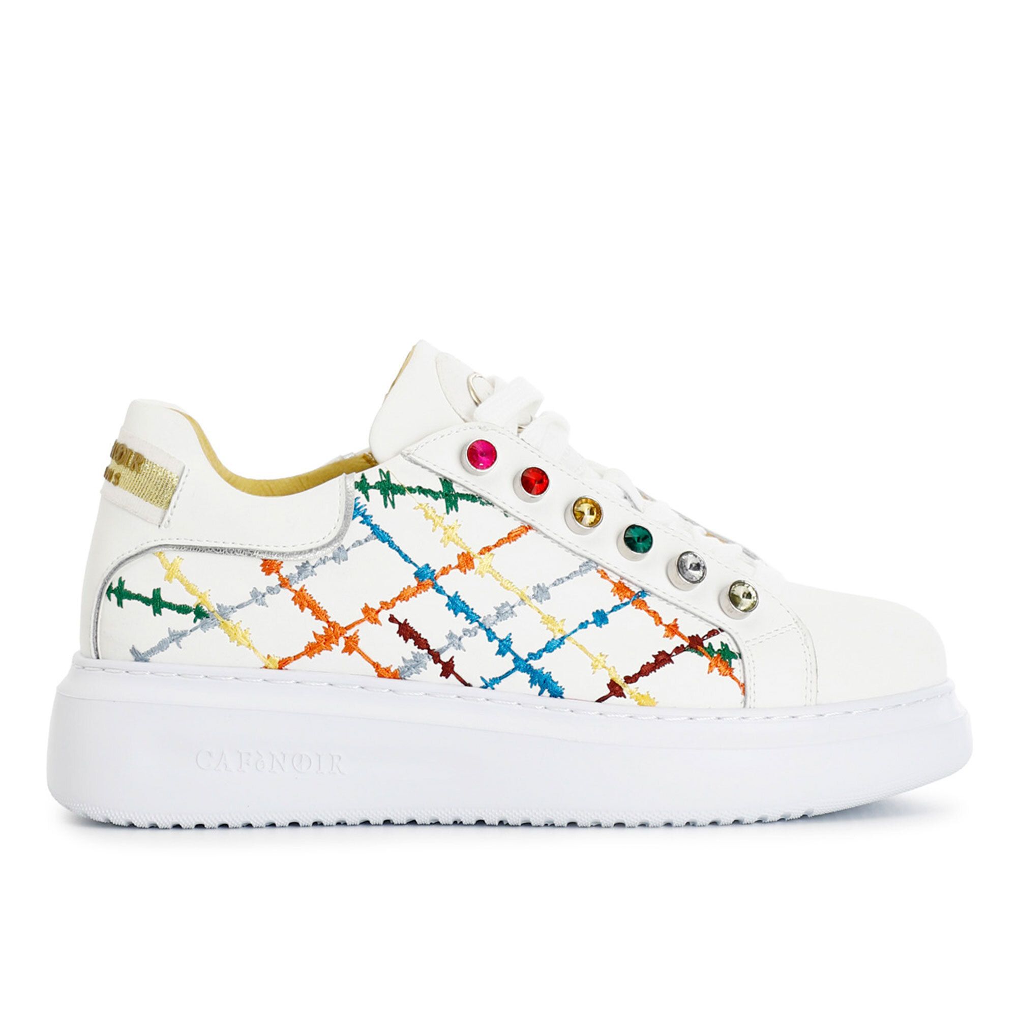 QVC Cafè Noir Sneaker in cuoio con ricami multicolori