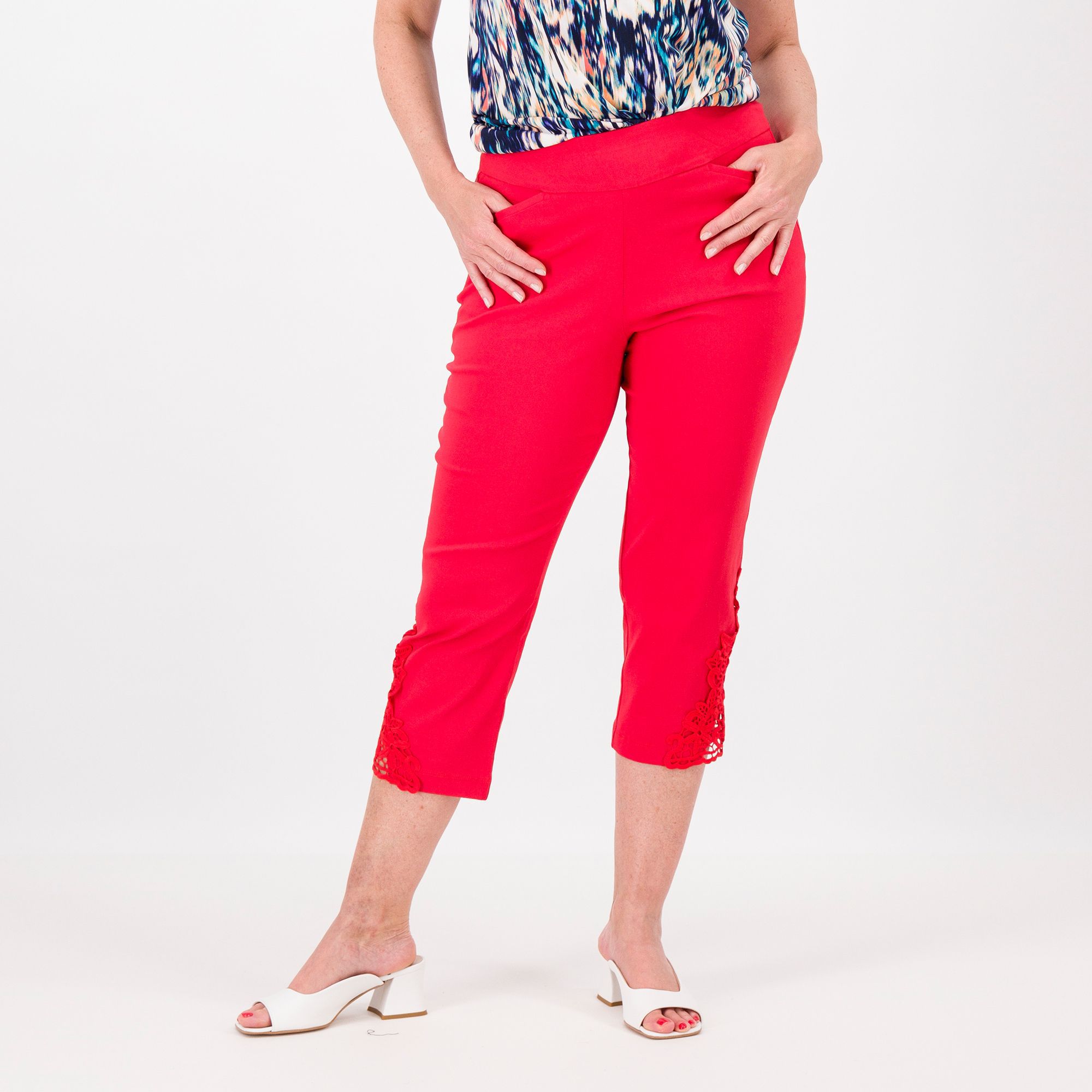 QVC Nina Leonard Pantaloni cropped con inserti in pizzo