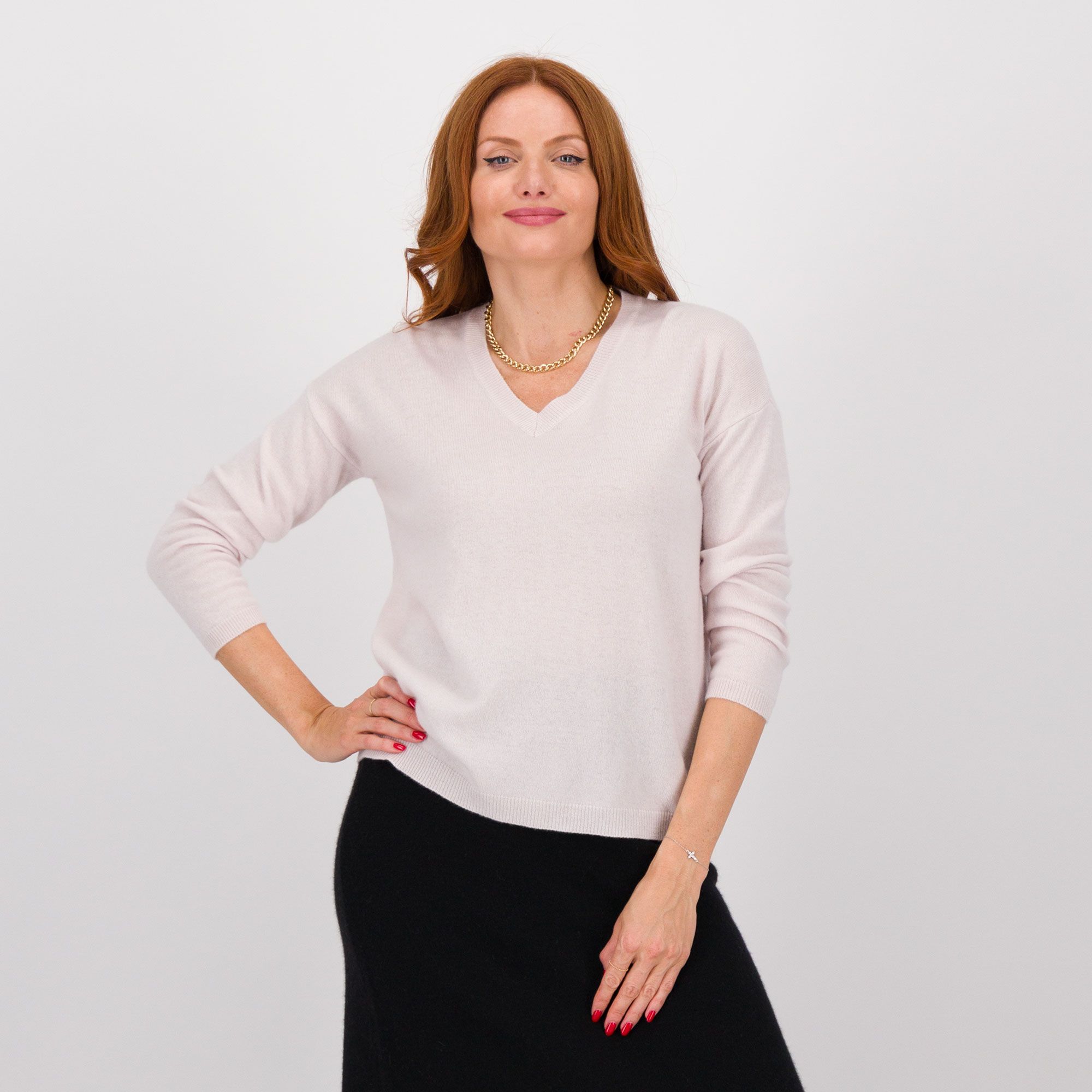 QVC Hekla & Co Maglia in misto lana con cashmere scollata a V