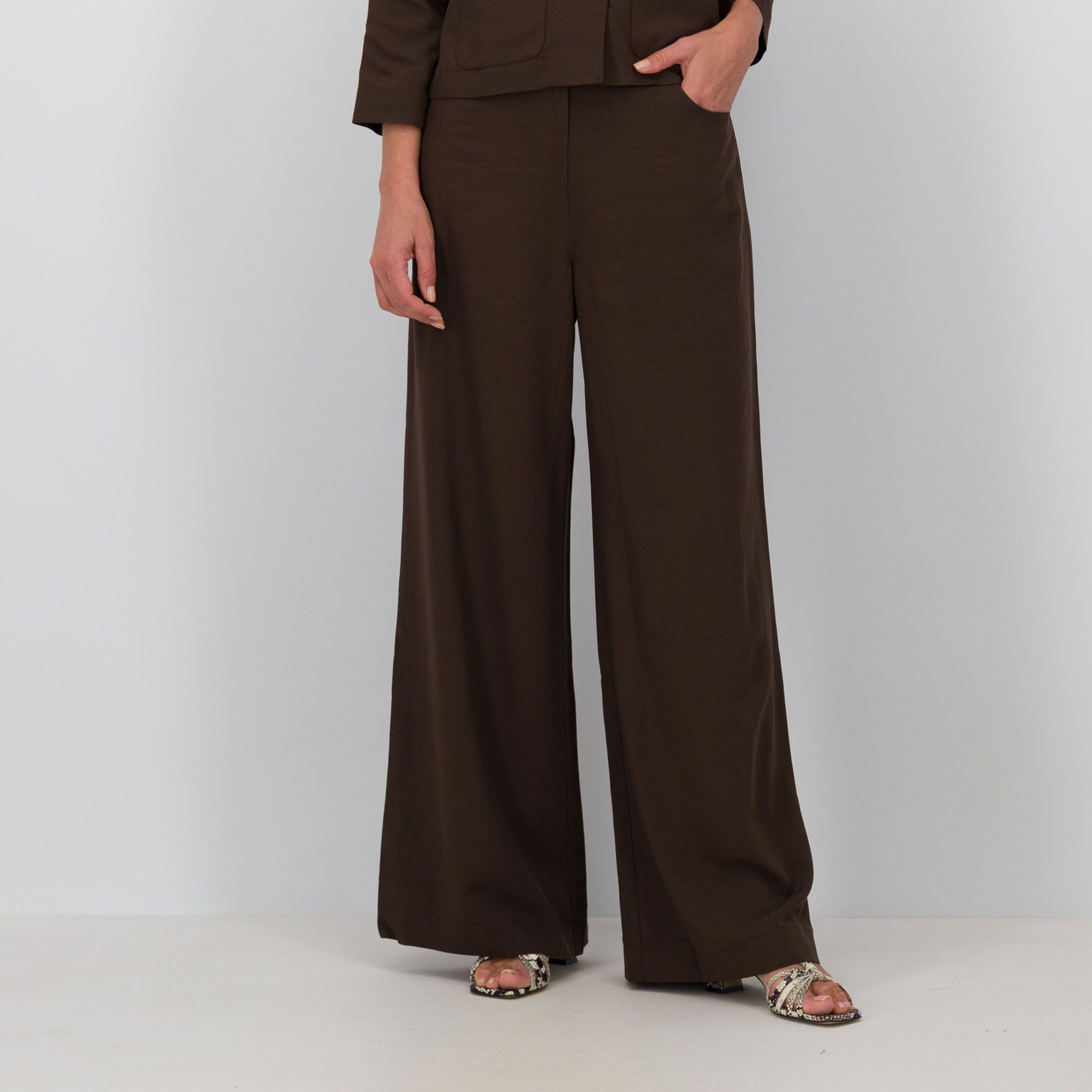 Caterina Lancini Pantaloni wide leg in viscosa con lino