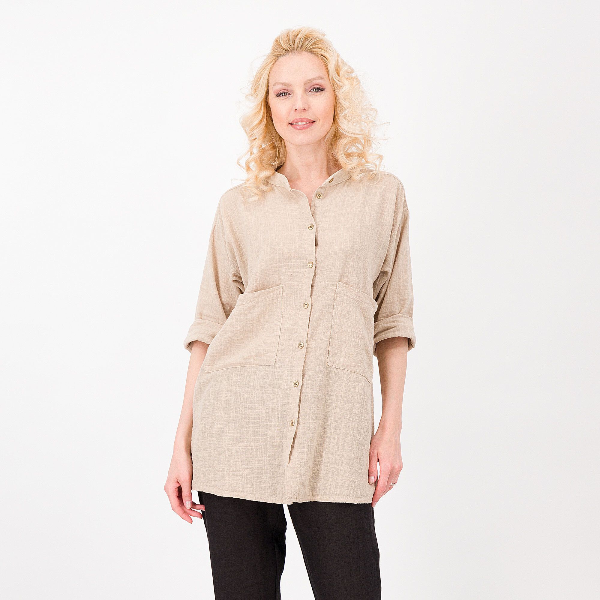 QVC Mood Atelier Camicia lunga in garza di cotone con tasche