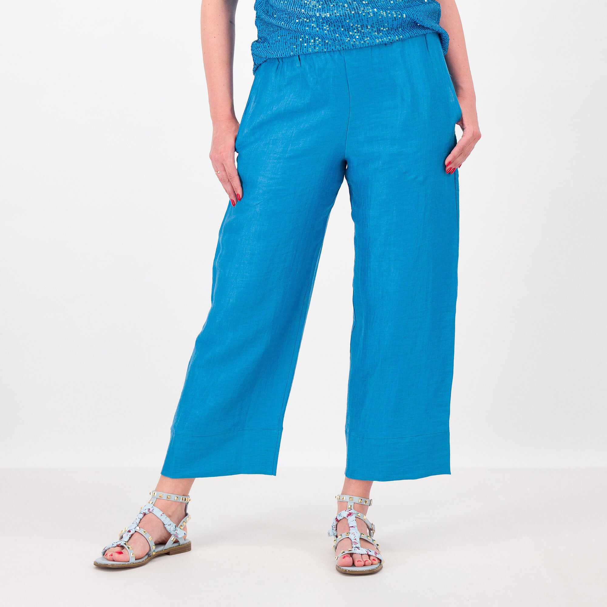 QVC M’ama Pantaloni cropped in misto lino effetto 3D Tasche impunturate Made in Italy