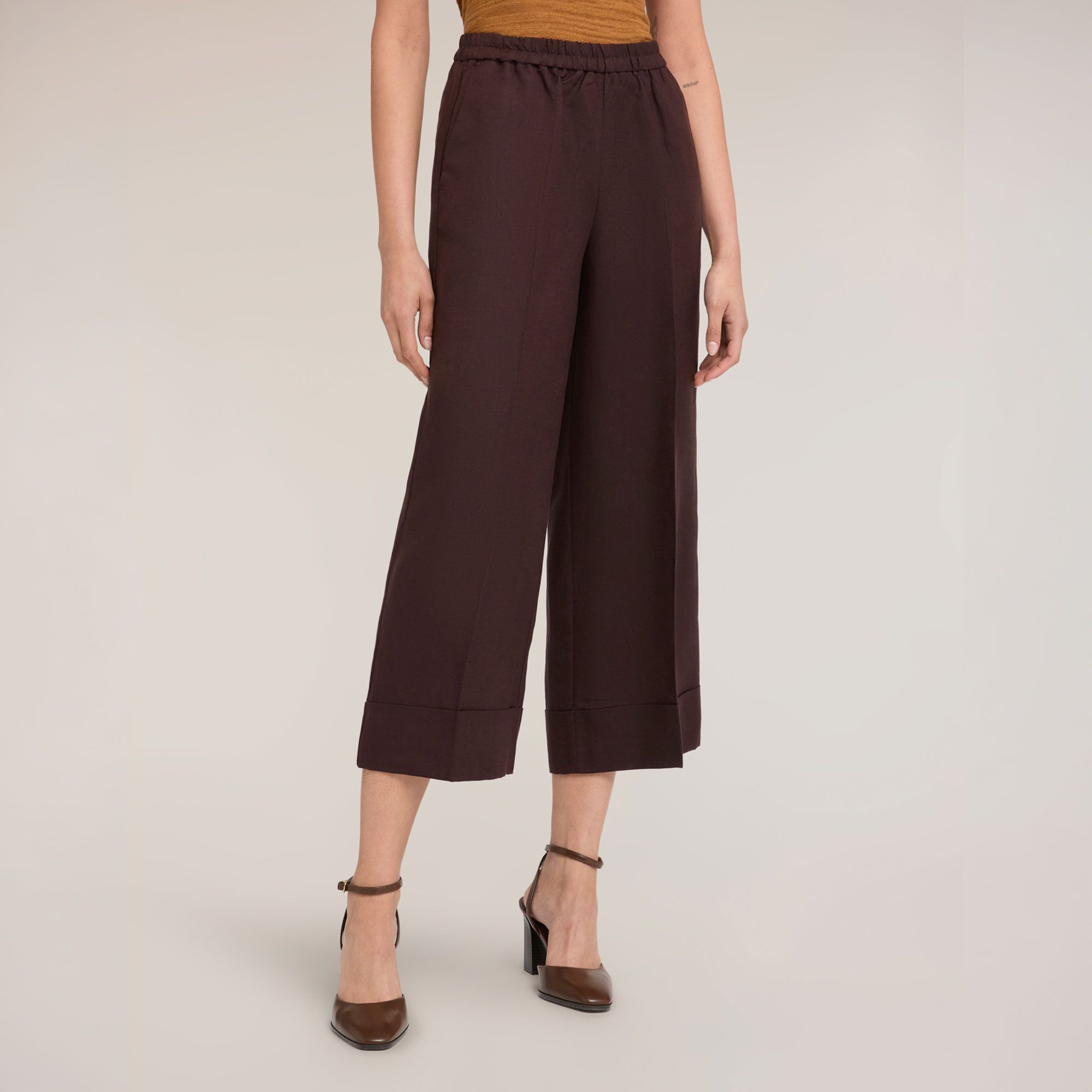 Motivi Pantaloni cropped in misto lino e lyocell con elastico