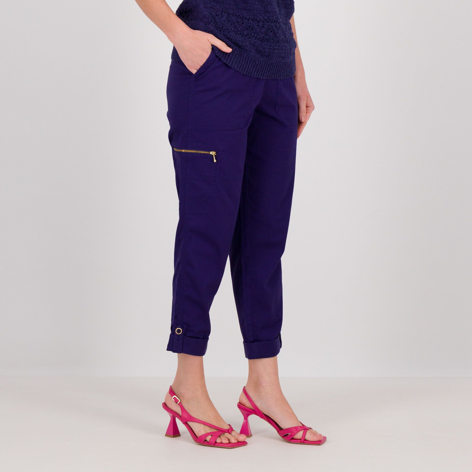 Image of Isaac Mizrahi Live! Pantaloni in satin con risvolto al fondo061