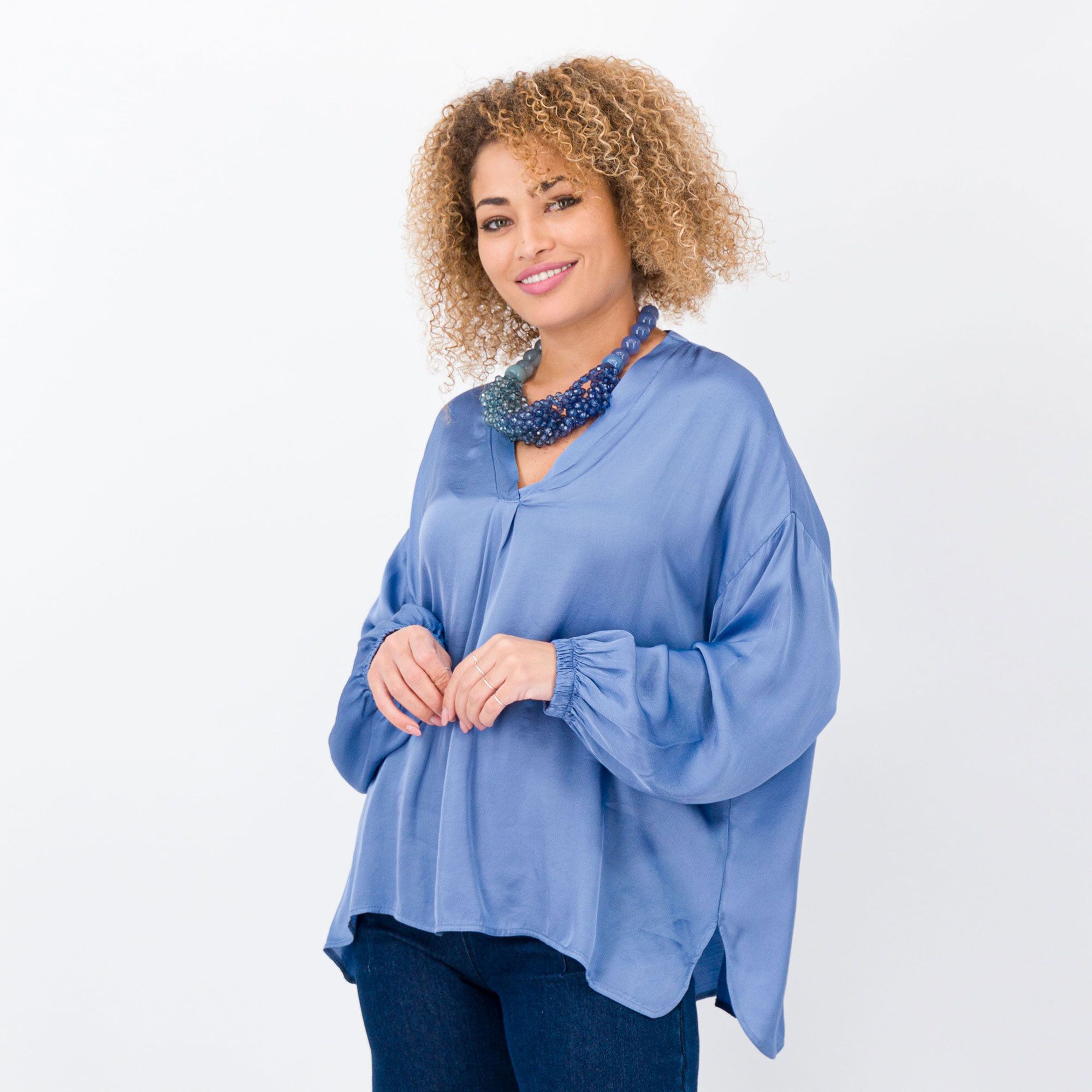 QVC Mood Atelier Blusa in raso con manica lunga