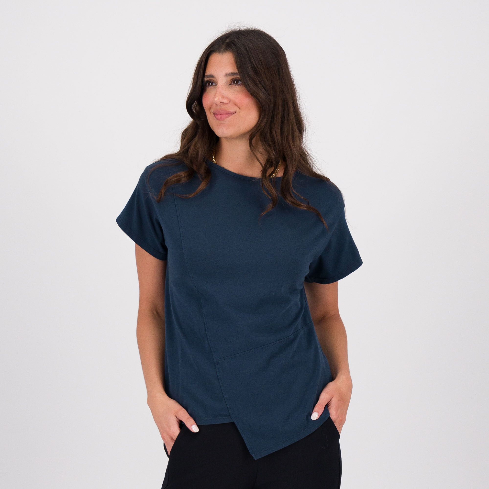 QVC LUCREZIA SCIORTINO T-Shirt asimmetrica in cotone stretch