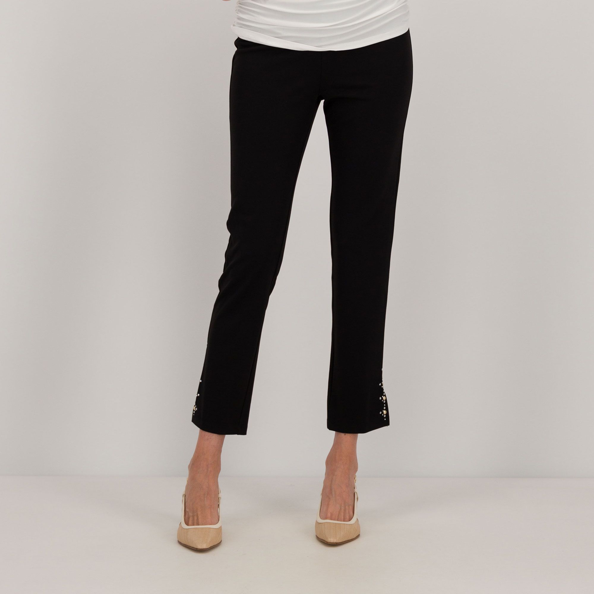 Nina Leonard Pantaloni in tessuto crêpe con fascia elastica in vita