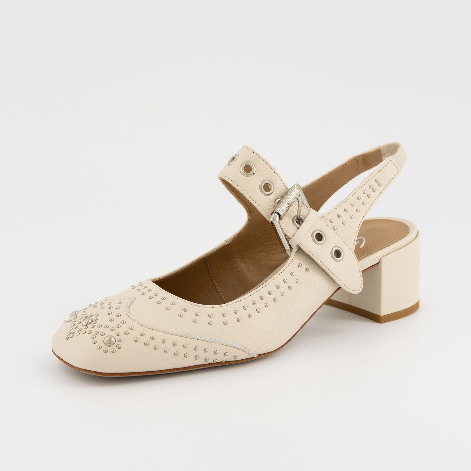 Galieti
Slingback in pelle
con borchiette e
tacco 4,5 cm