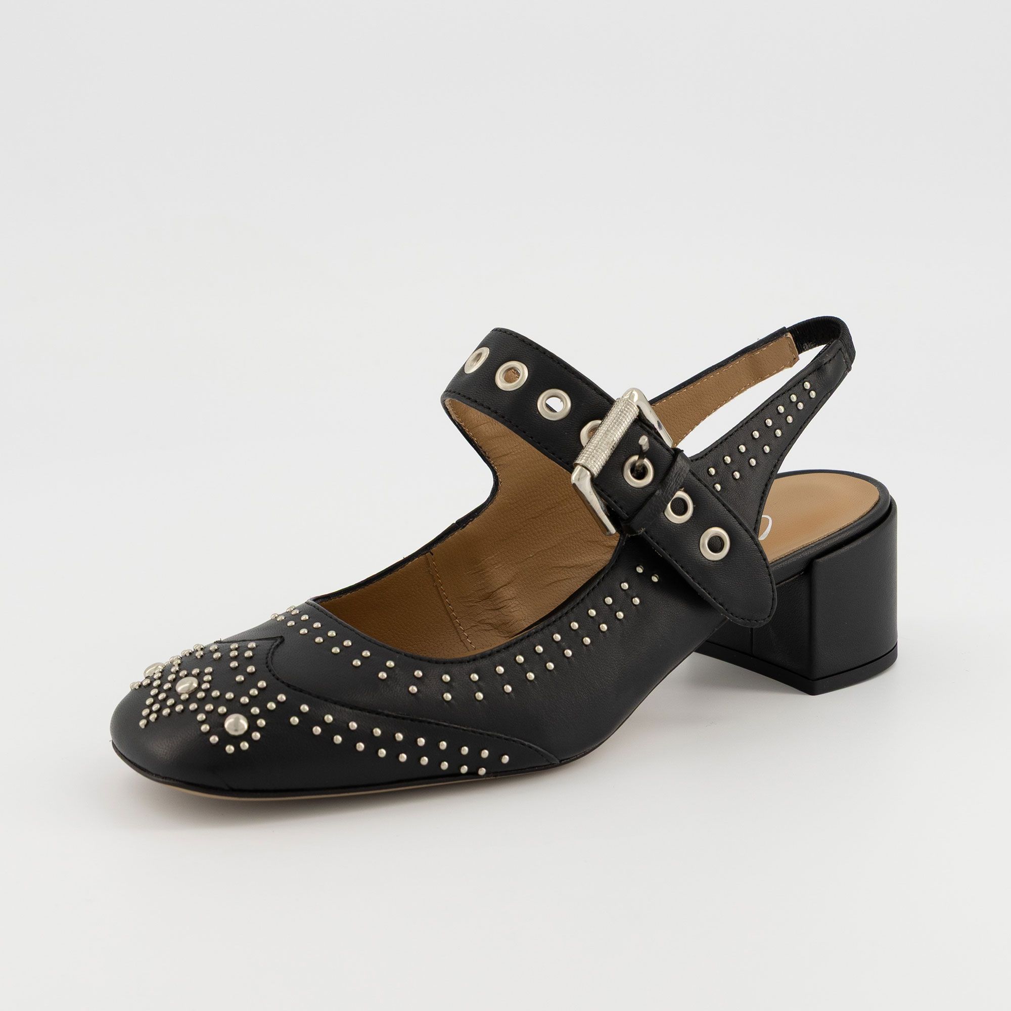 Galieti Slingback in pelle con borchiette e tacco 4,5 cm