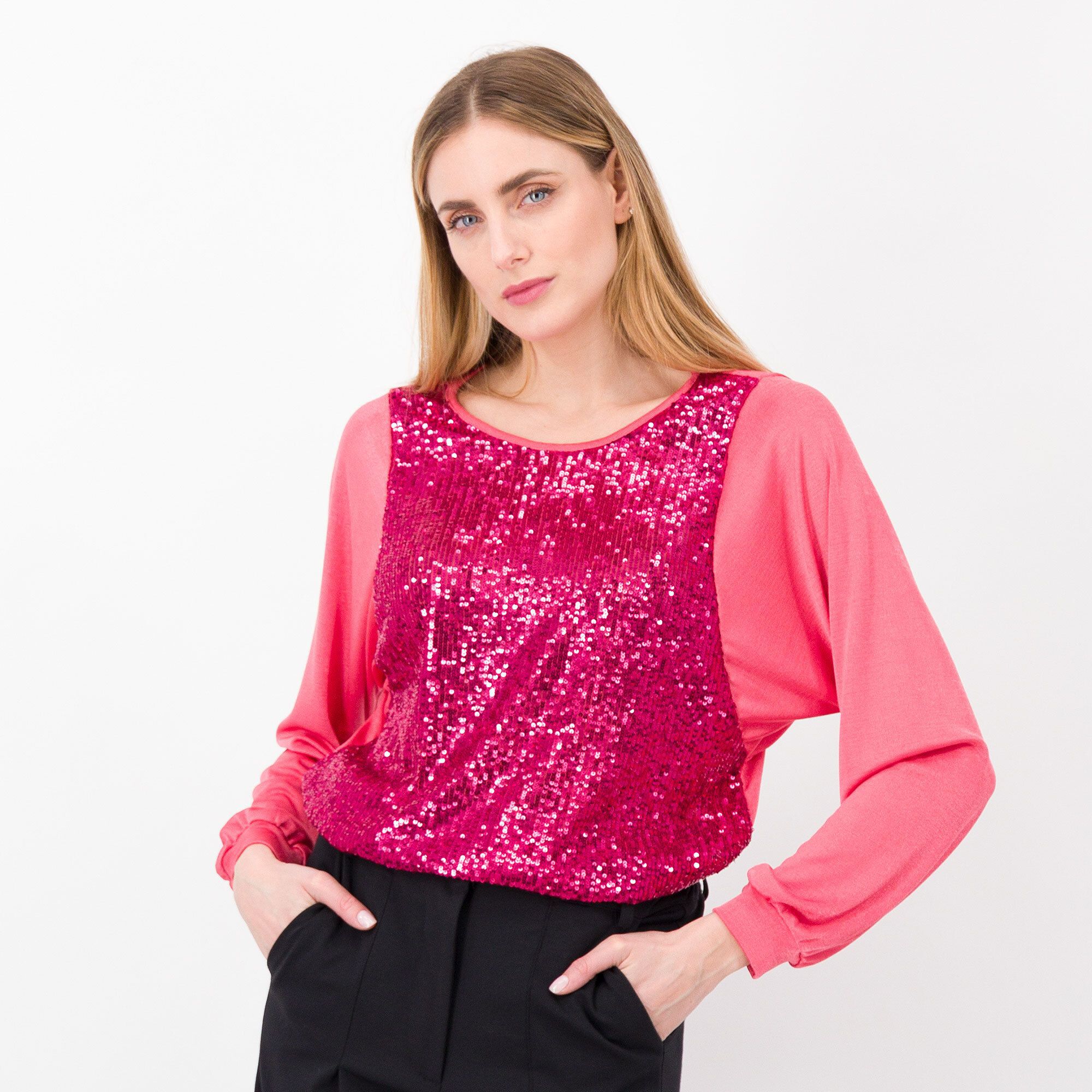 QVC Officina della Moda Maglia in jersey lucido con paillettes