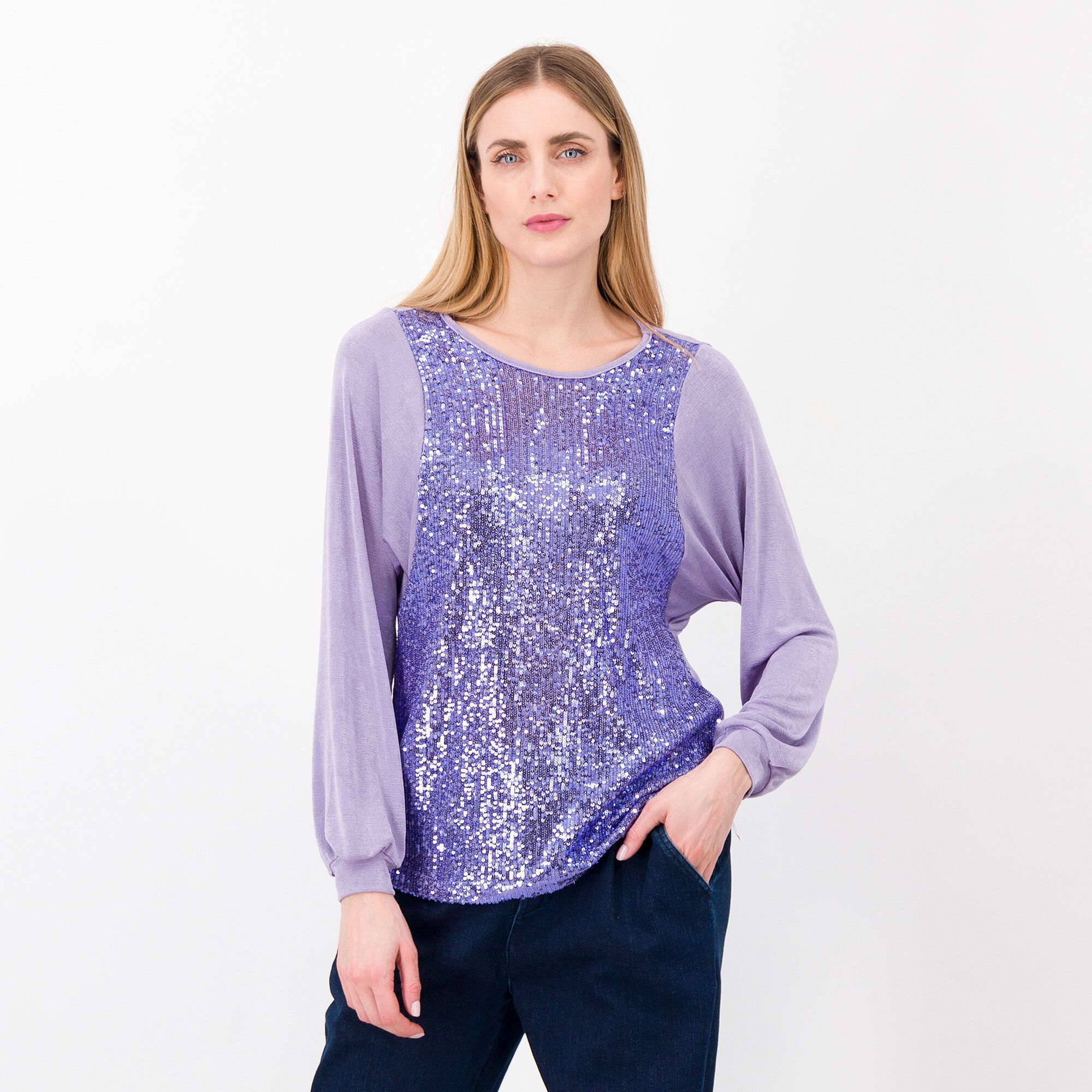 Image of Officina della Moda Maglia in jersey lucido con paillettes061