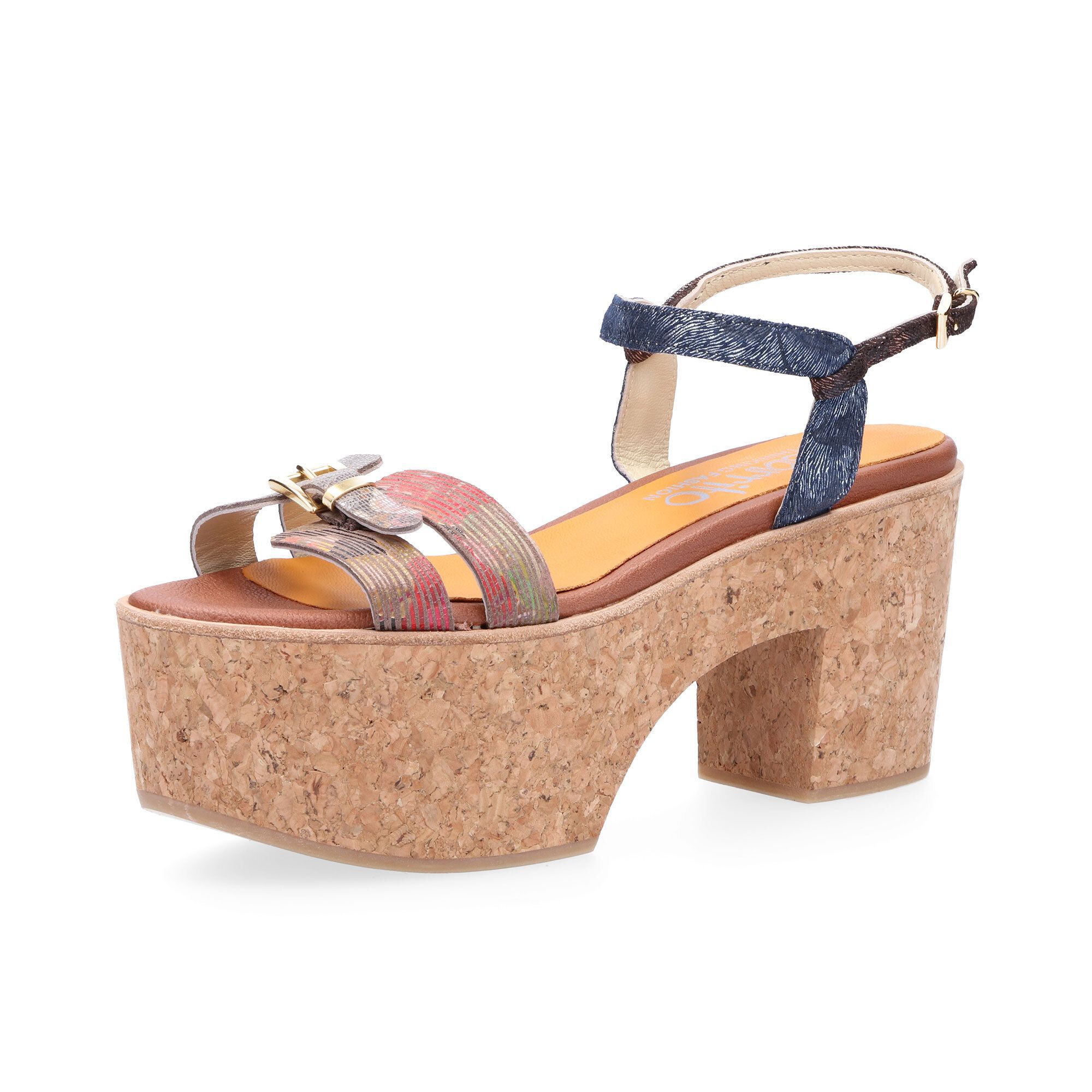 Image of Ebarrito Sandali in pelle patchwork tacco 9 cm in sughero061