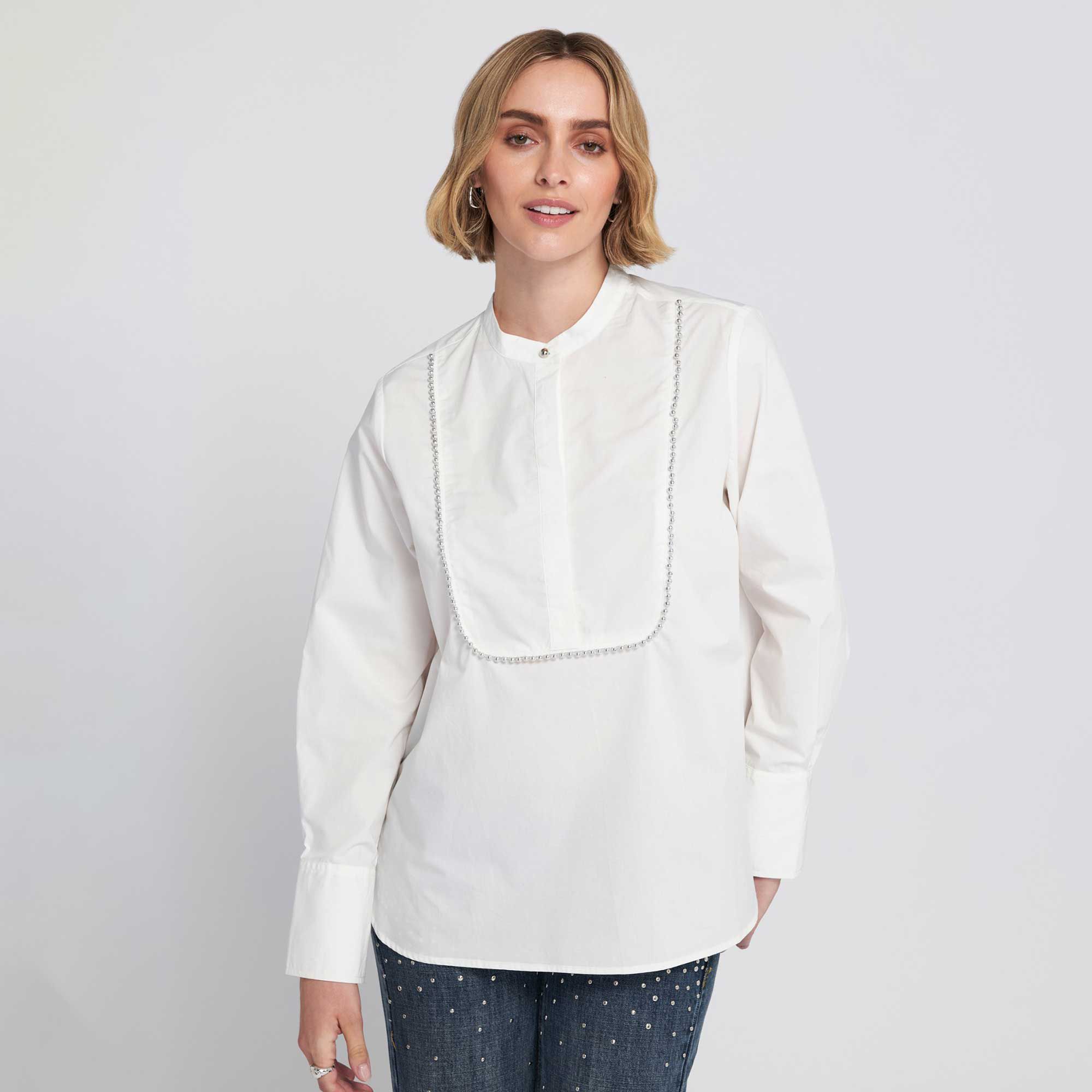 ELLE
Camicia in cotone
con collo coreana