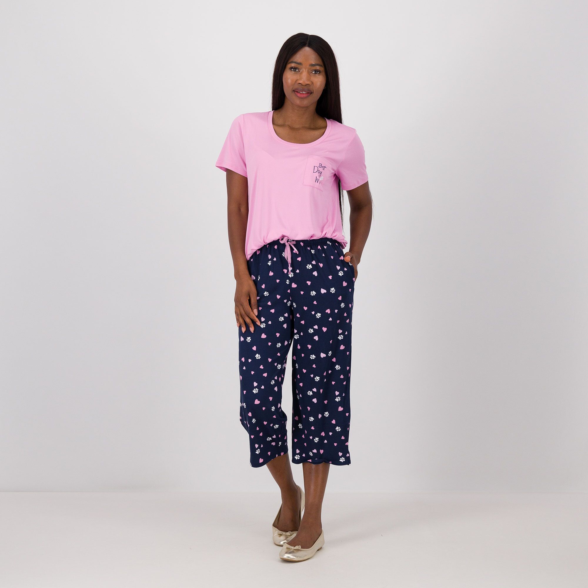 QVC Cuddle Duds Completo notte in jersey: T-shirt e pantalone cropped