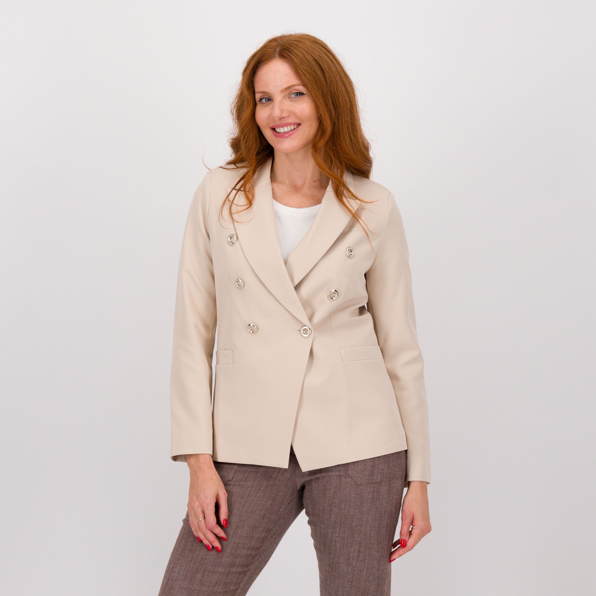 Image of Officina della Moda Blazer in bi-stretch doppiopetto con collo a lancia e bottoni061