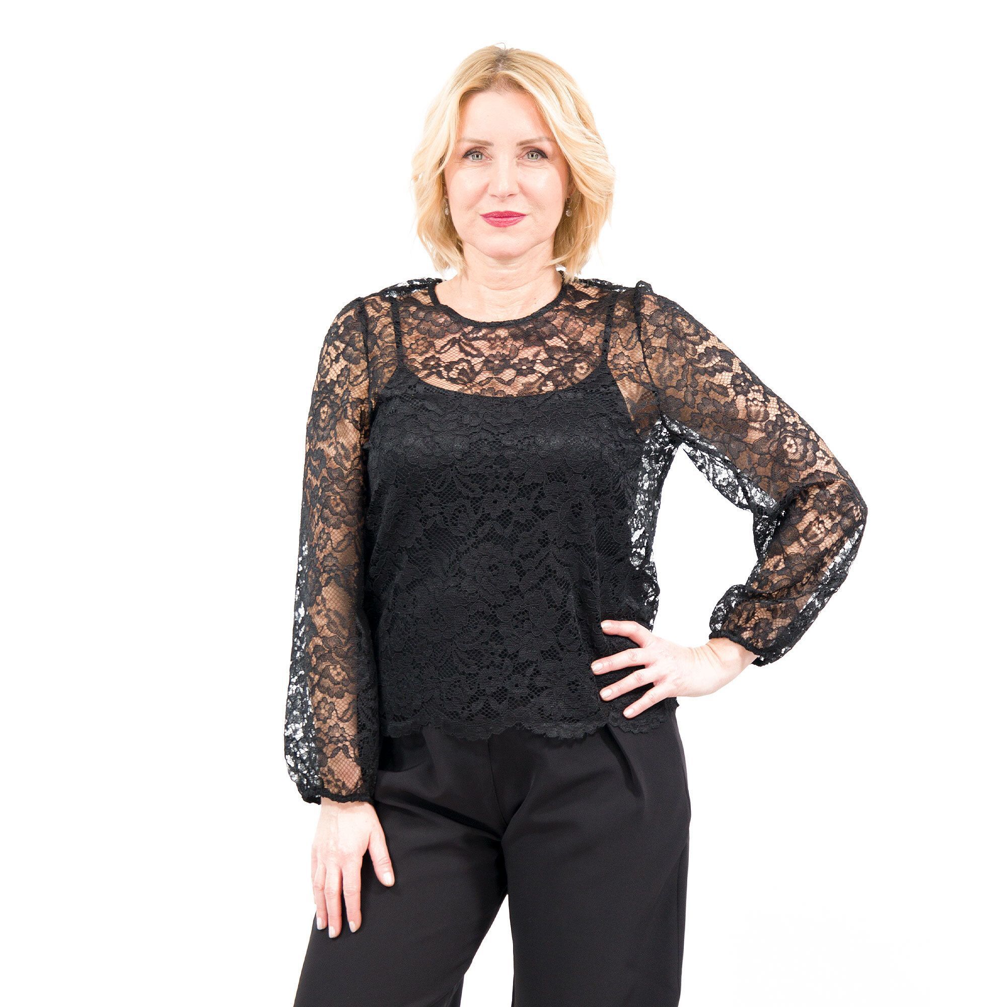 QVC Matilde Design Blusa in pizzo doppiata in jersey Fondo con smerlo Made in Italy