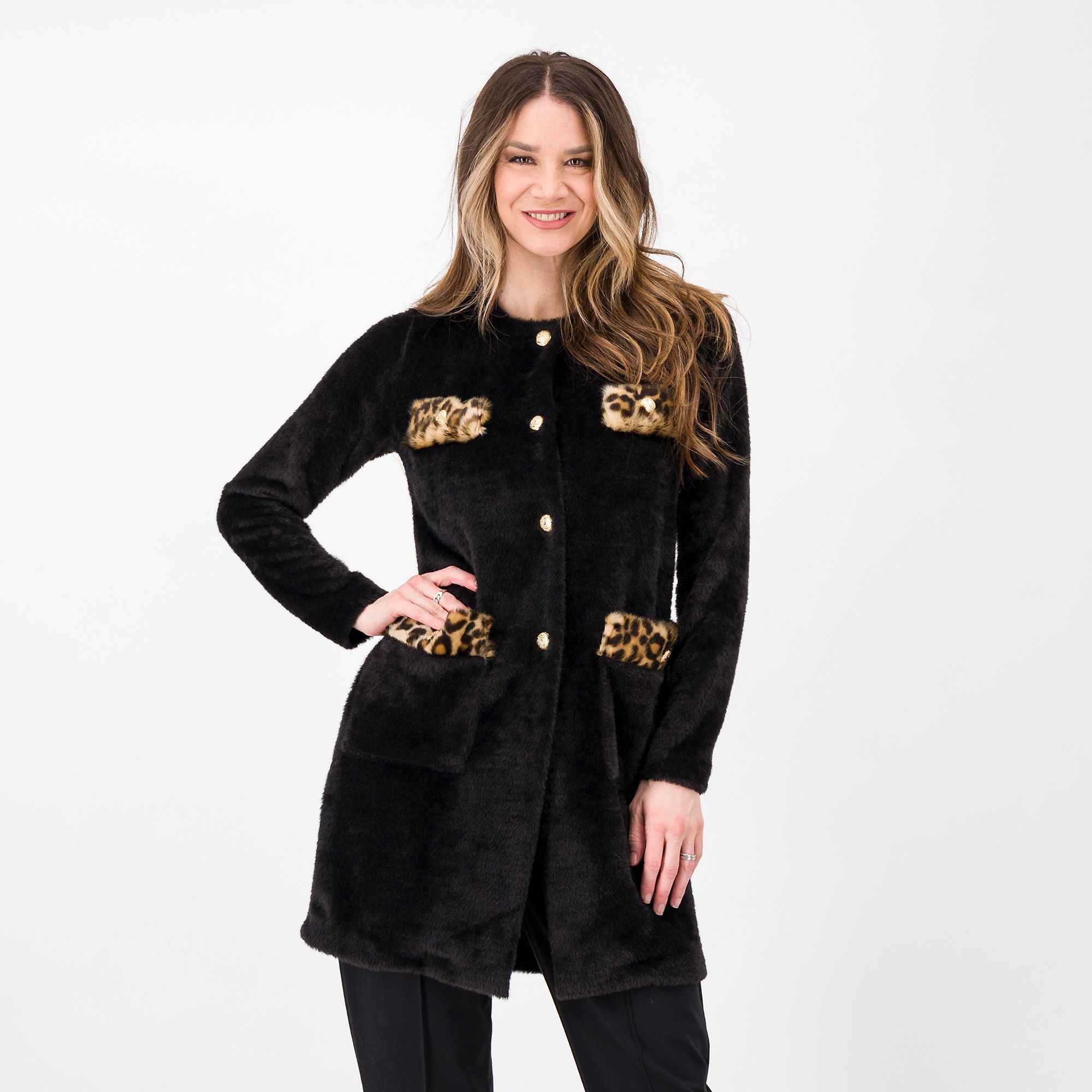 QVC Caterina Lancini Cardigan in maglia peluche con tasche