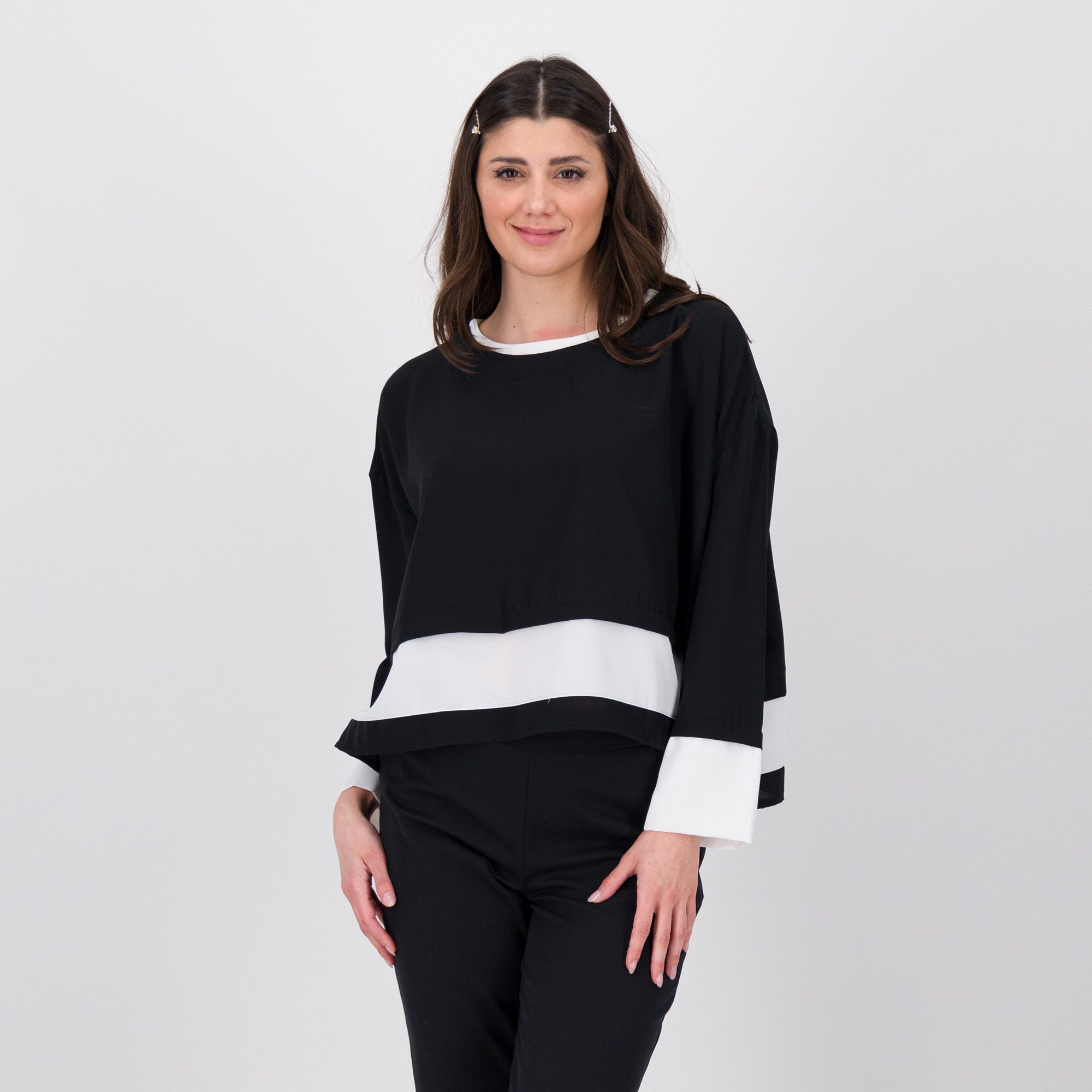 Image of Enjoy Blusa ampia bicolore a maniche lunghe061