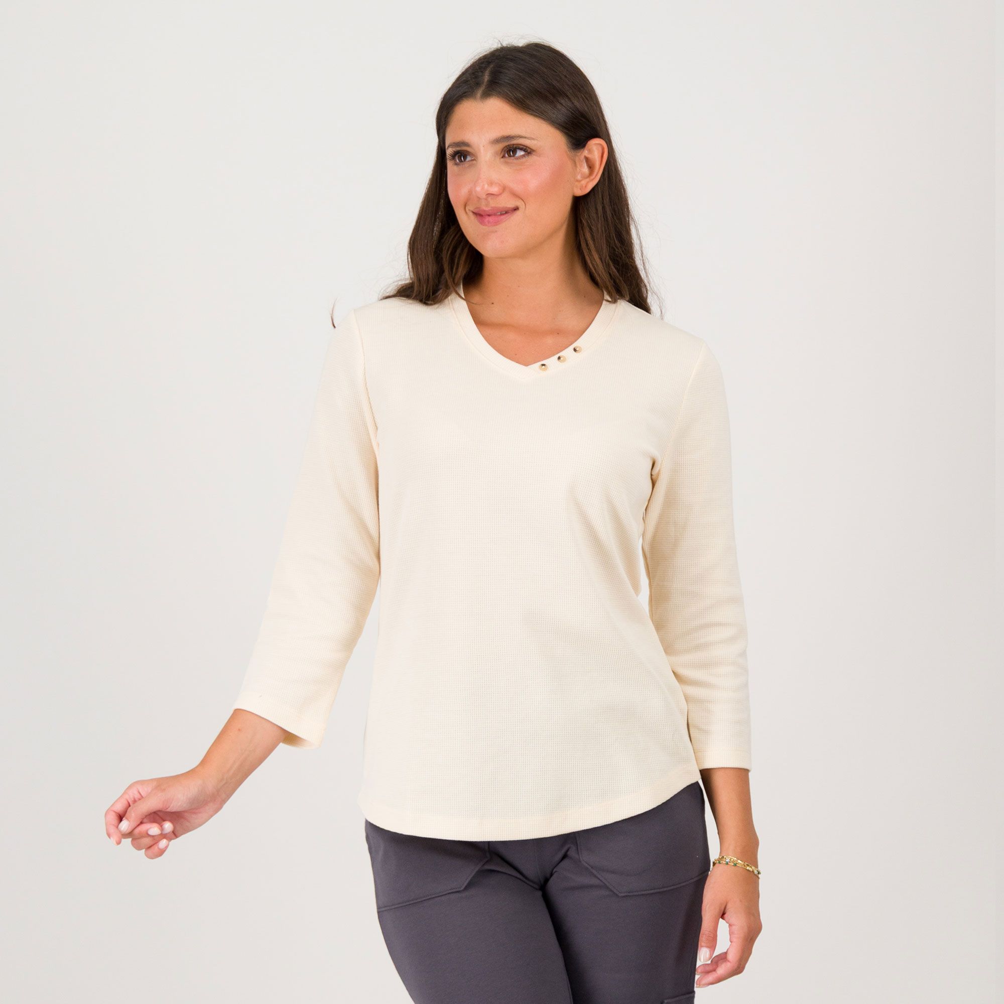 Denim & Co Maglia maniche lunghe con scollo a V