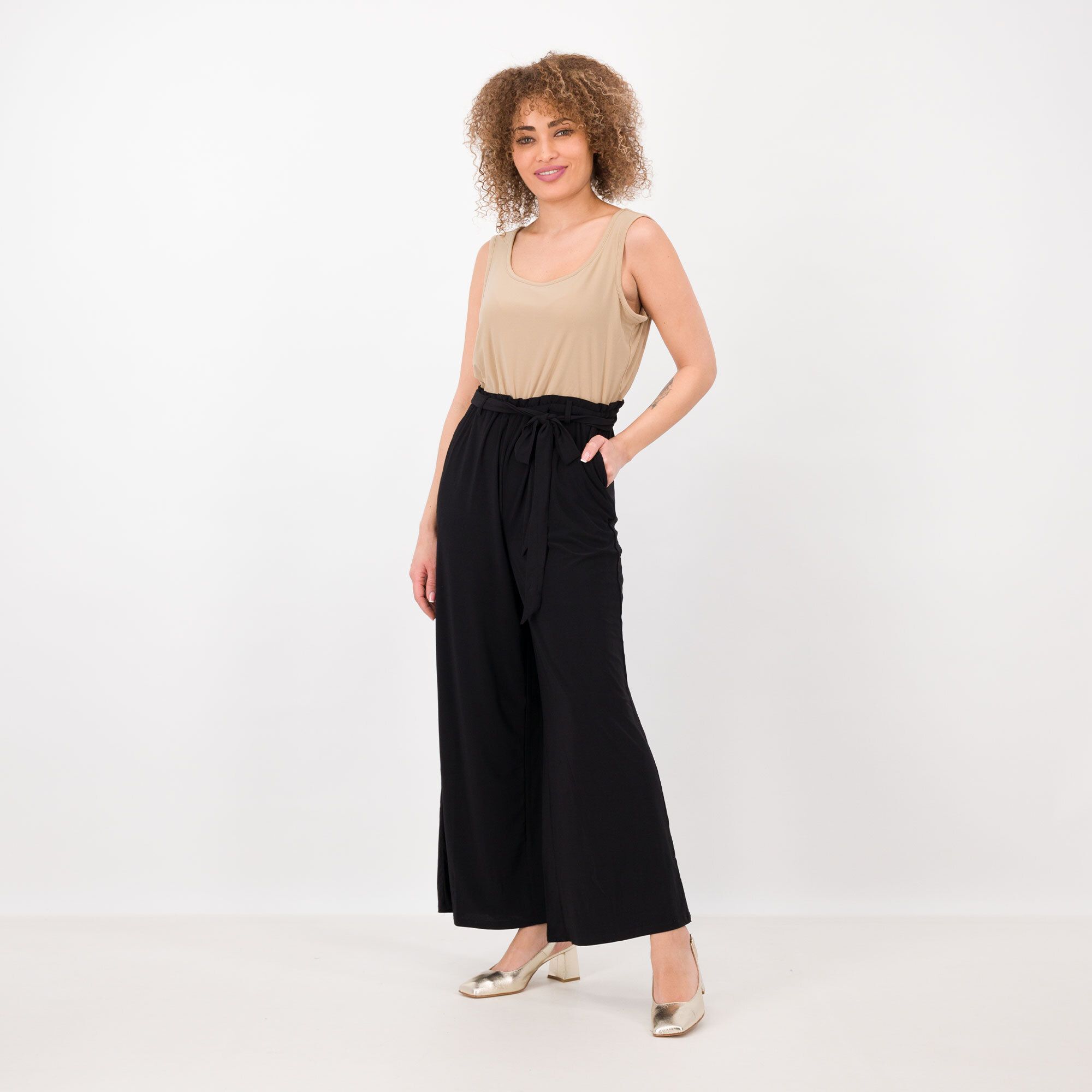 Image of Nina Leonard Tuta jumpsuit smanicata in jersey con cintura061