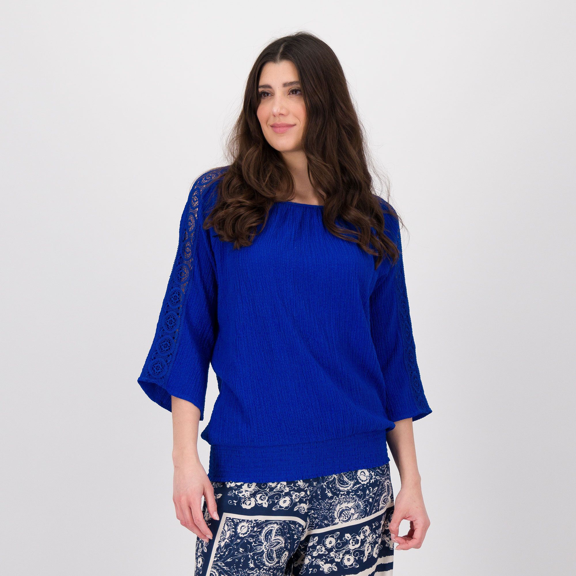 Image of Nina Leonard Blusa in tessuto smock con maniche 3/4061