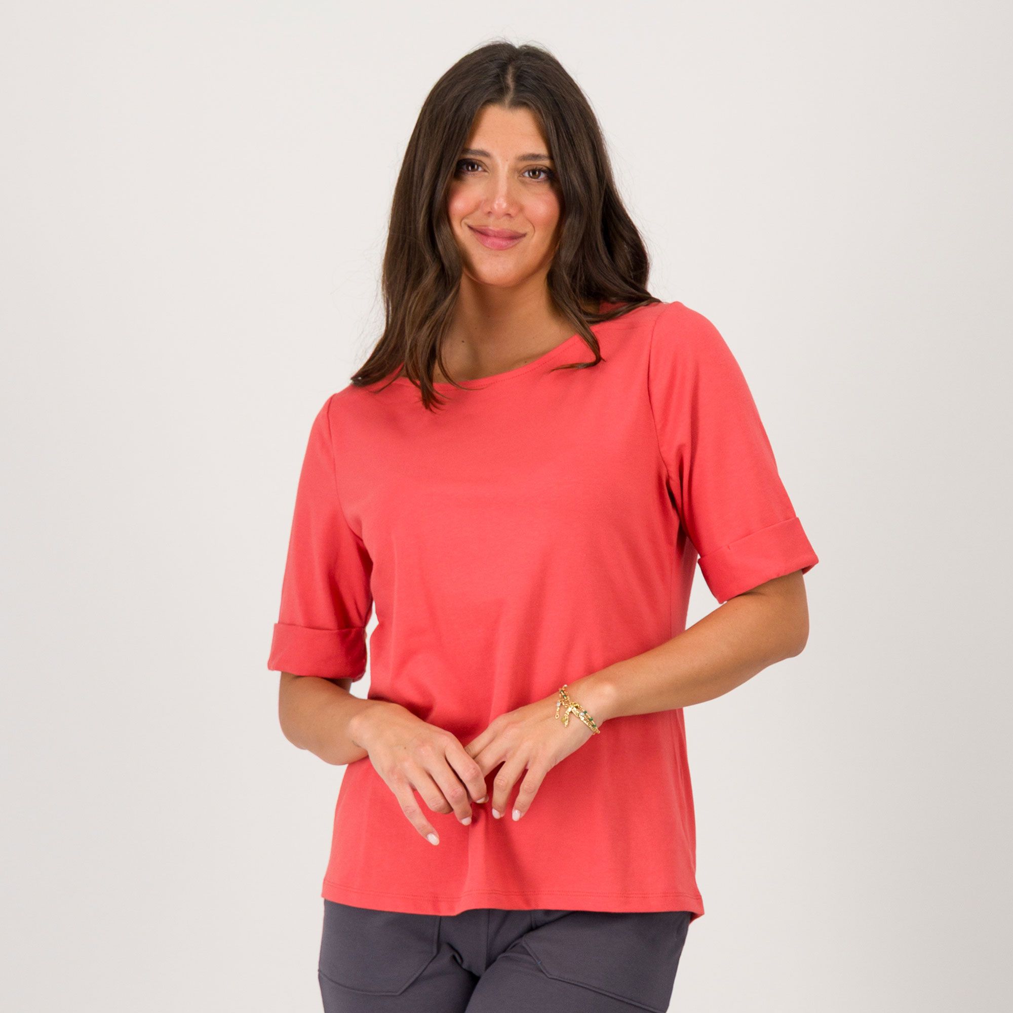 Denim & Co T-shirt in jersey di cotone con scollo a barchetta