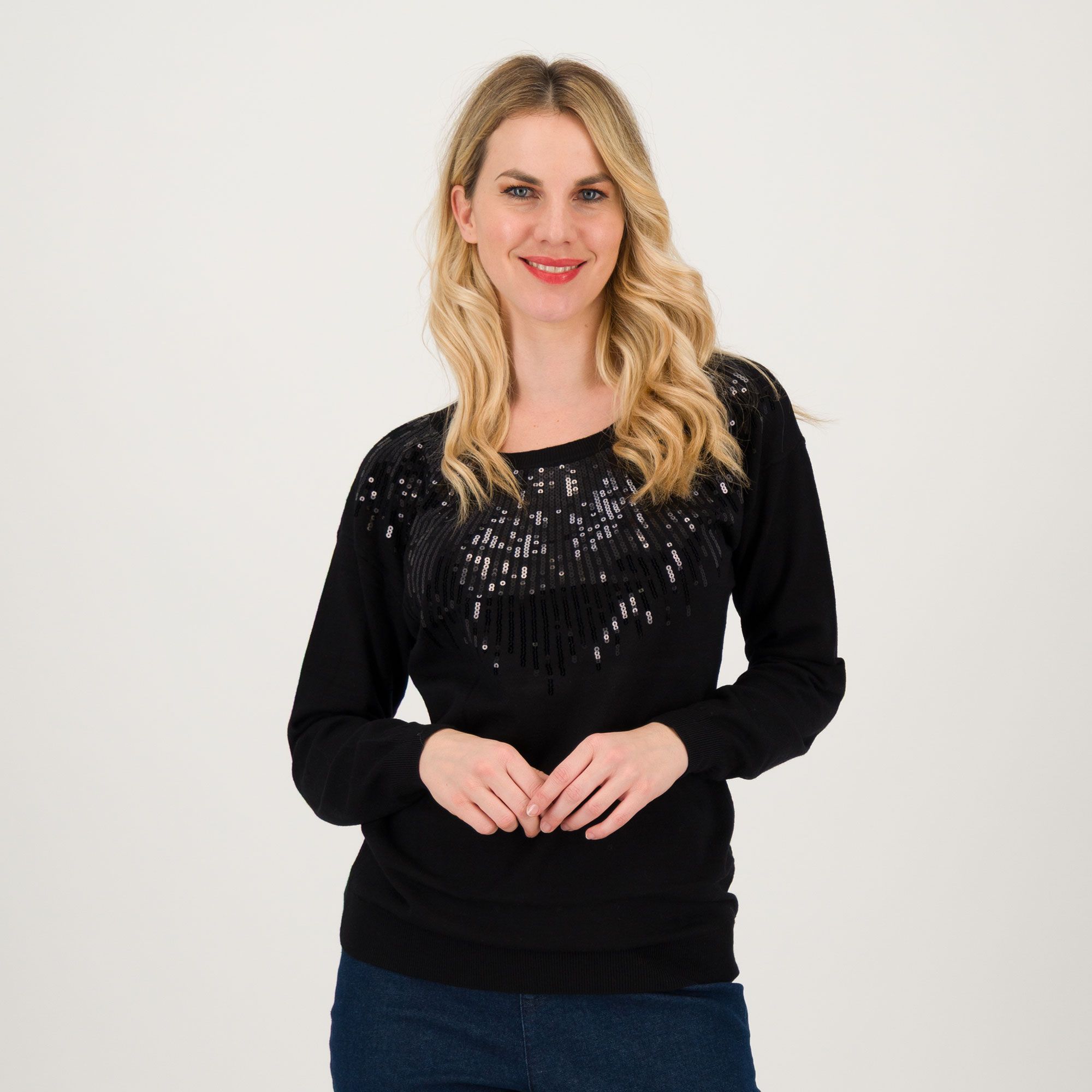 Nina Leonard Maglietta a maniche lunghe con paillettes