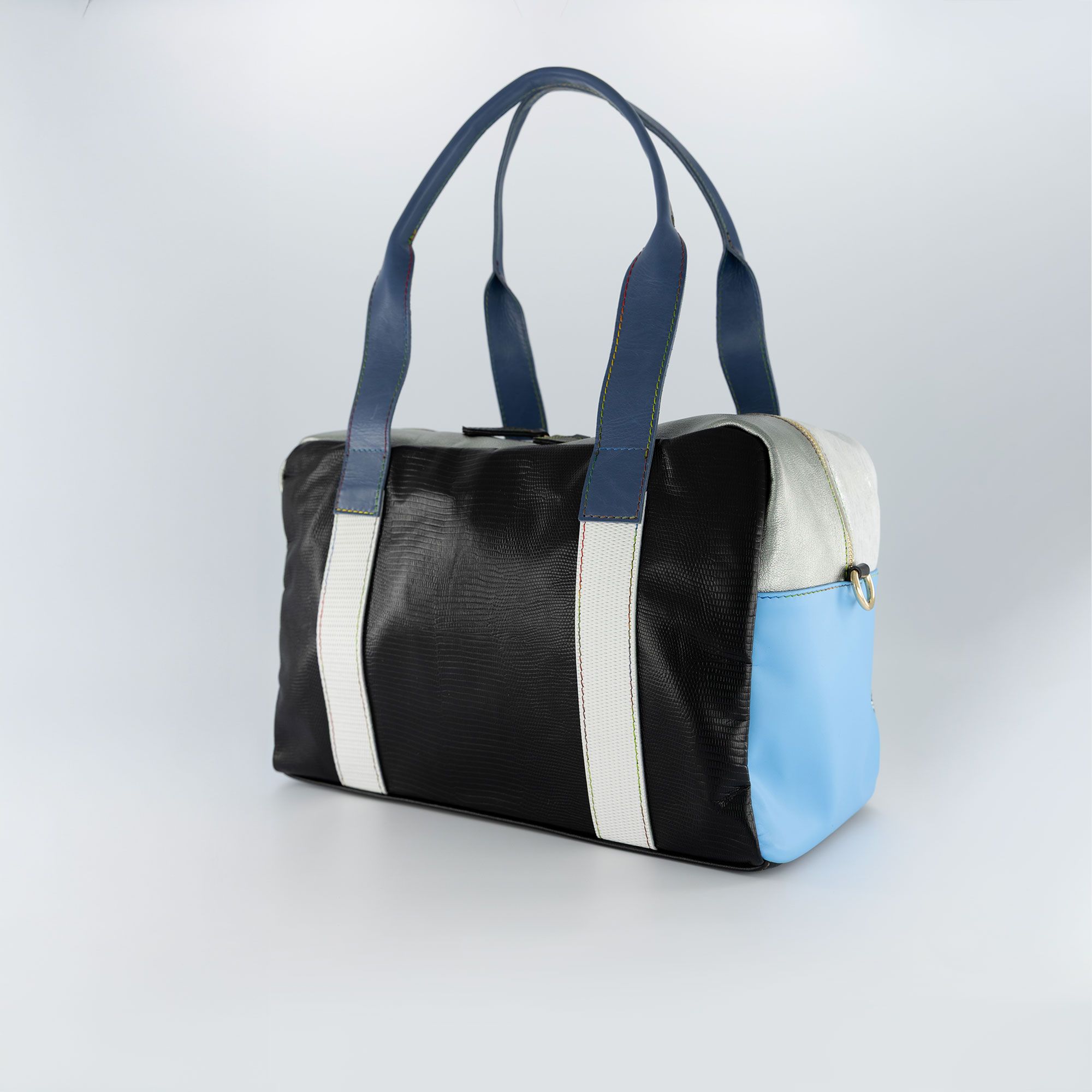 Ebarrito Borsa a spalla in pelle patchwork con manici e tracolla