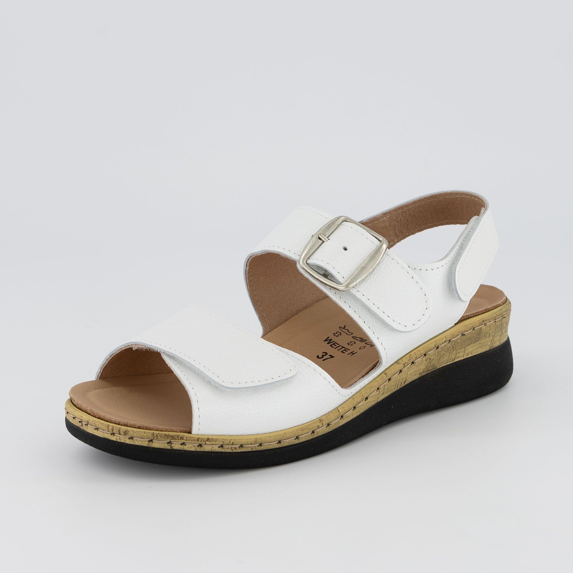 Vitaform Sandali in pelle con tre fasce regolabili, fibbia e suola 4 cm