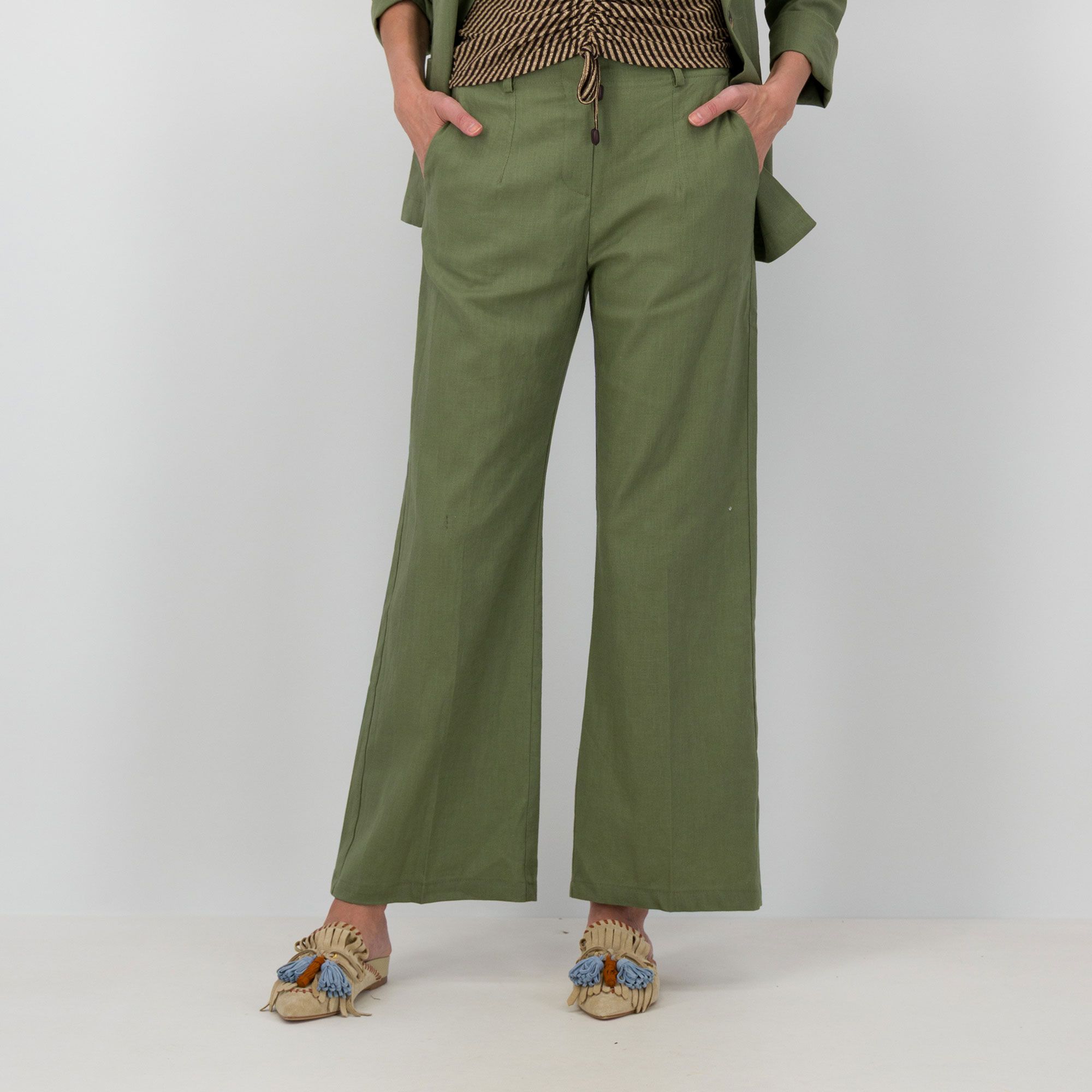 Officina della Moda Pantaloni ampi il lino e cotone anche Petite