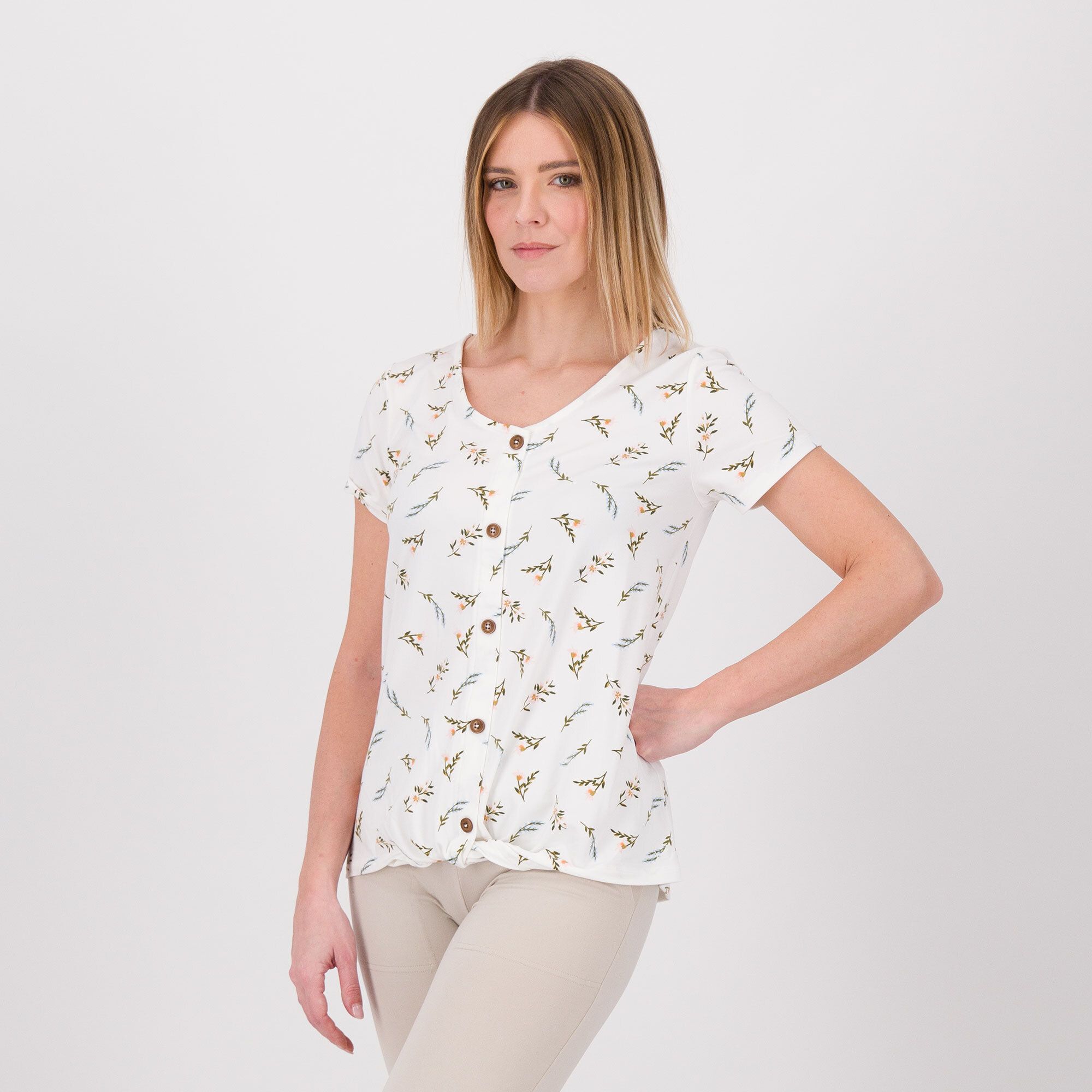 QVC Cuddle Duds T-shirt con scollo a V manica corta e nodo al fondo