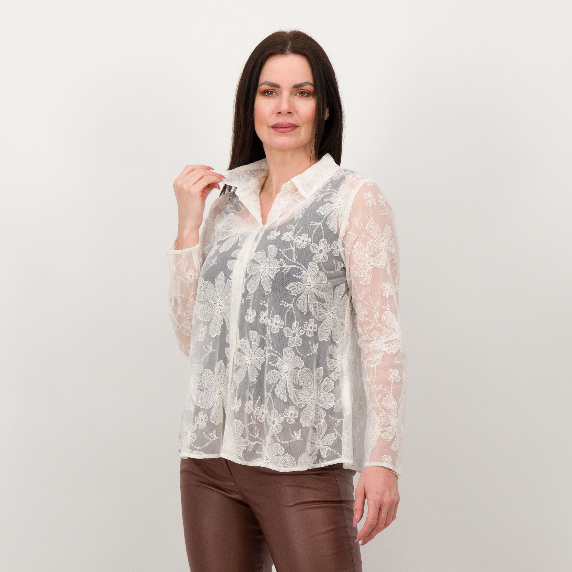 Image of EXTESA Camicia a maniche lunghe in tulle ricamato061