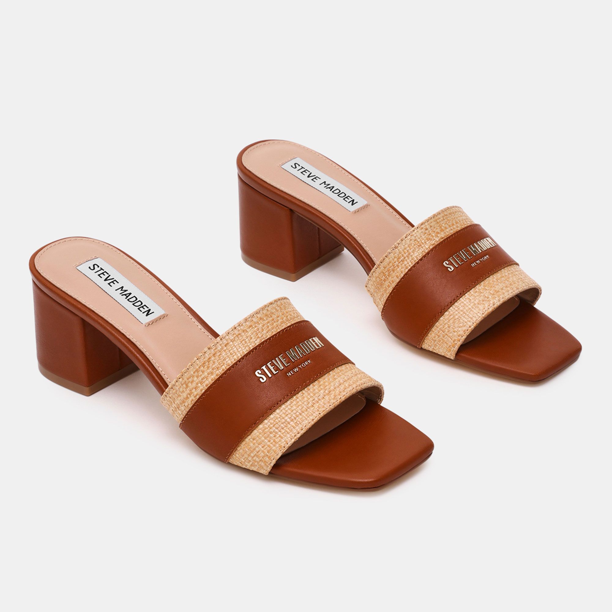 Steve Madden Sandali sabot in pelle e rafia Tacco 6 cm